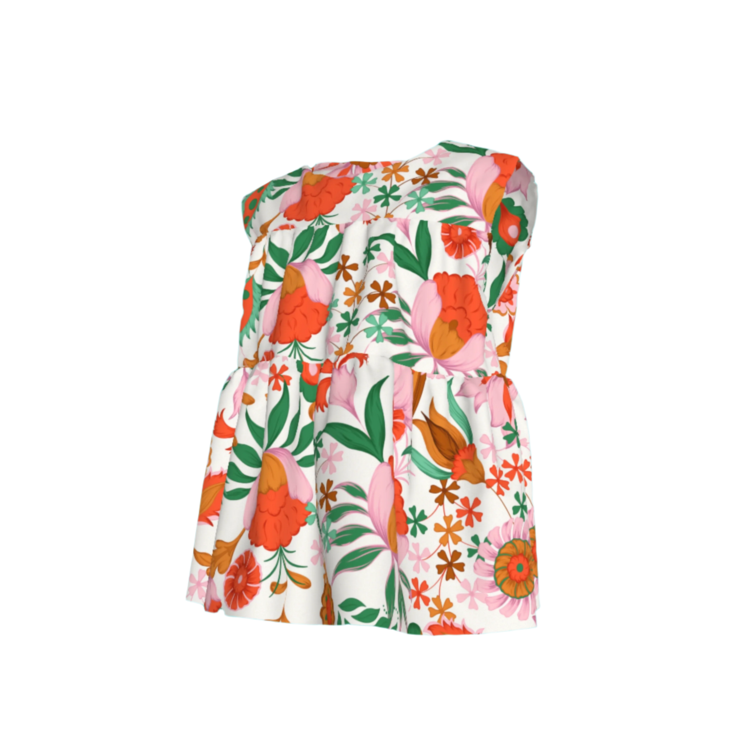 Kid's Sleeveless Ruffle Top in Ecru Dutch Blossoms