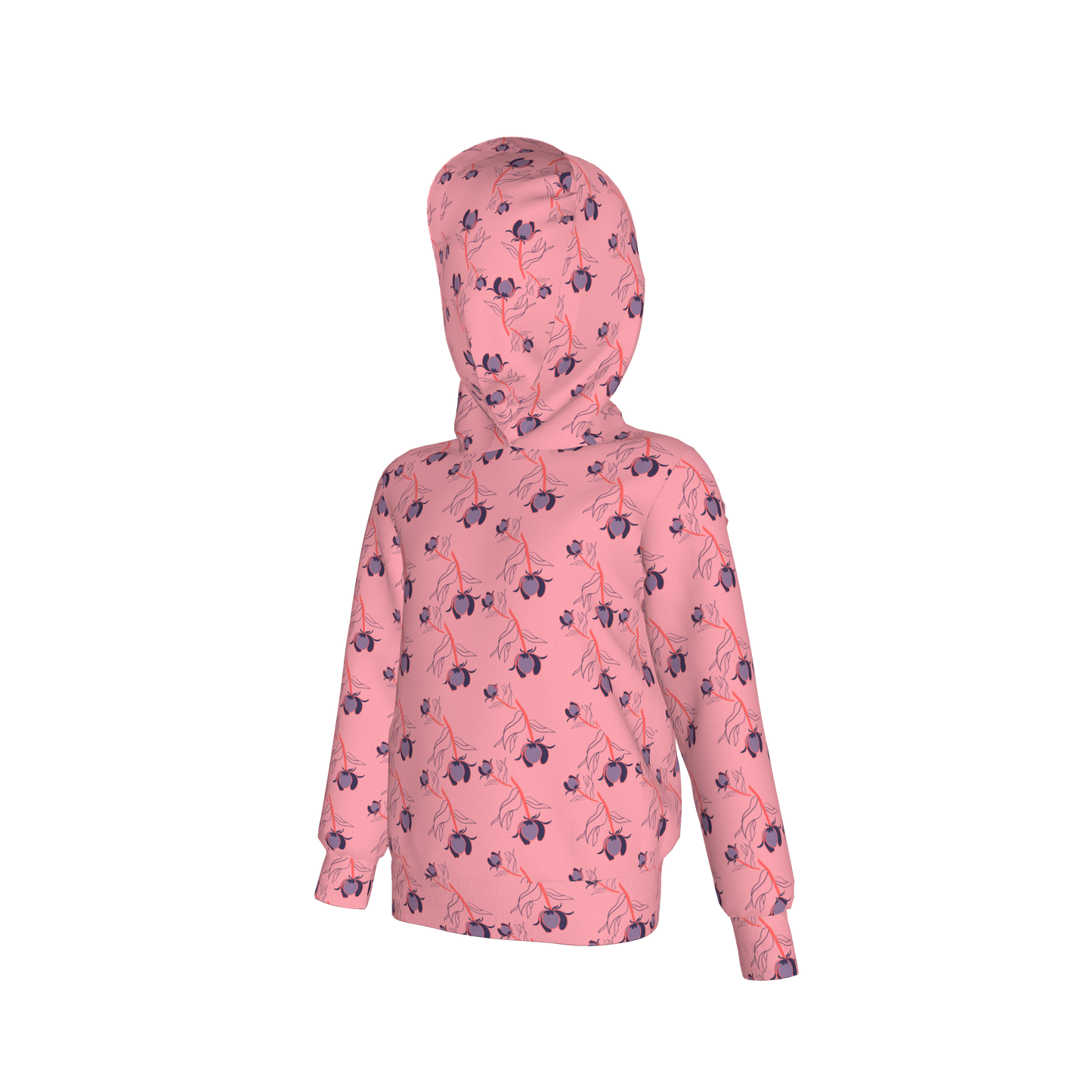 Kid's Pullover Hoodie in Sprinkle Flowers Pink in Fleece Back Stretch Organic Terry