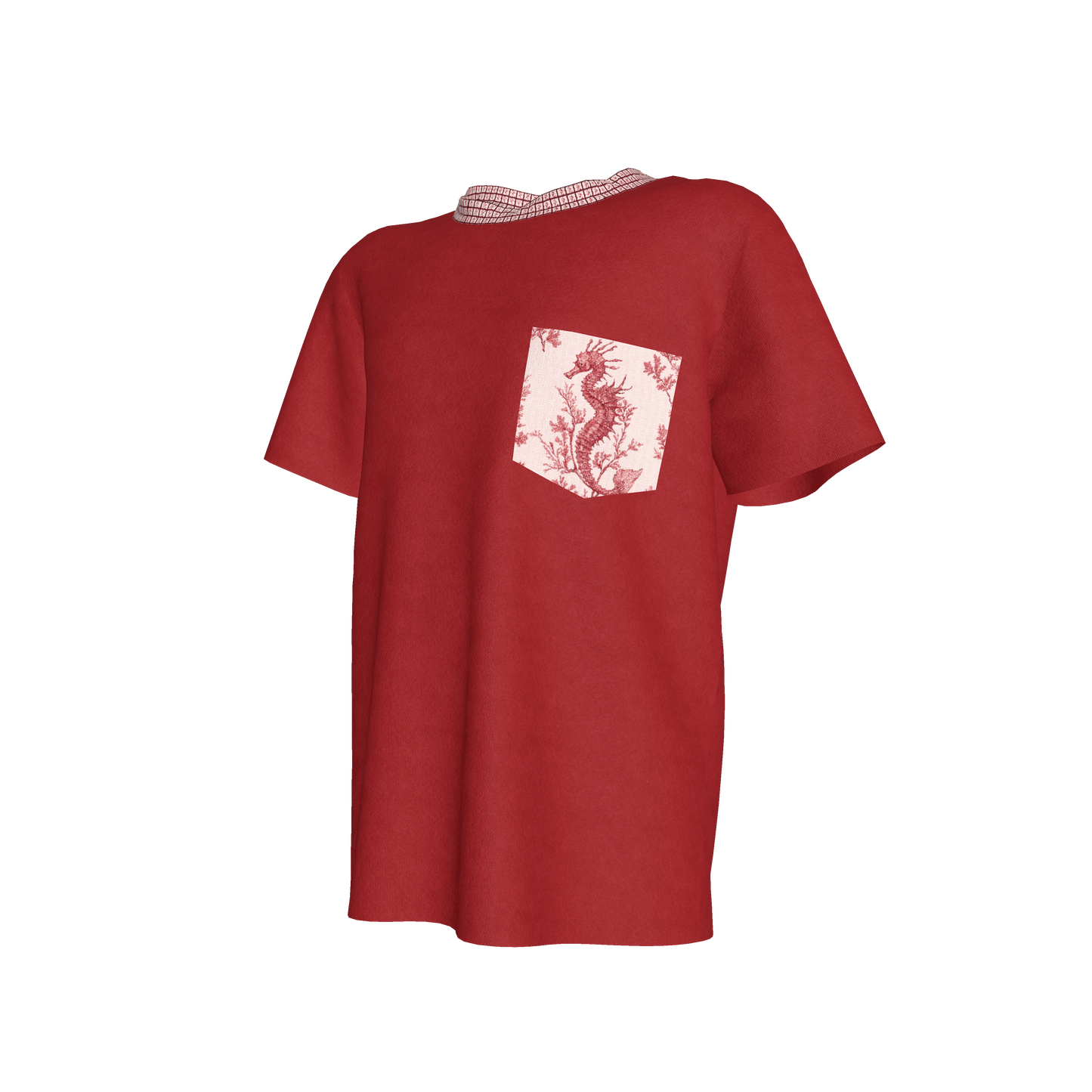 Seahorse Pocket Detail Tee in Red