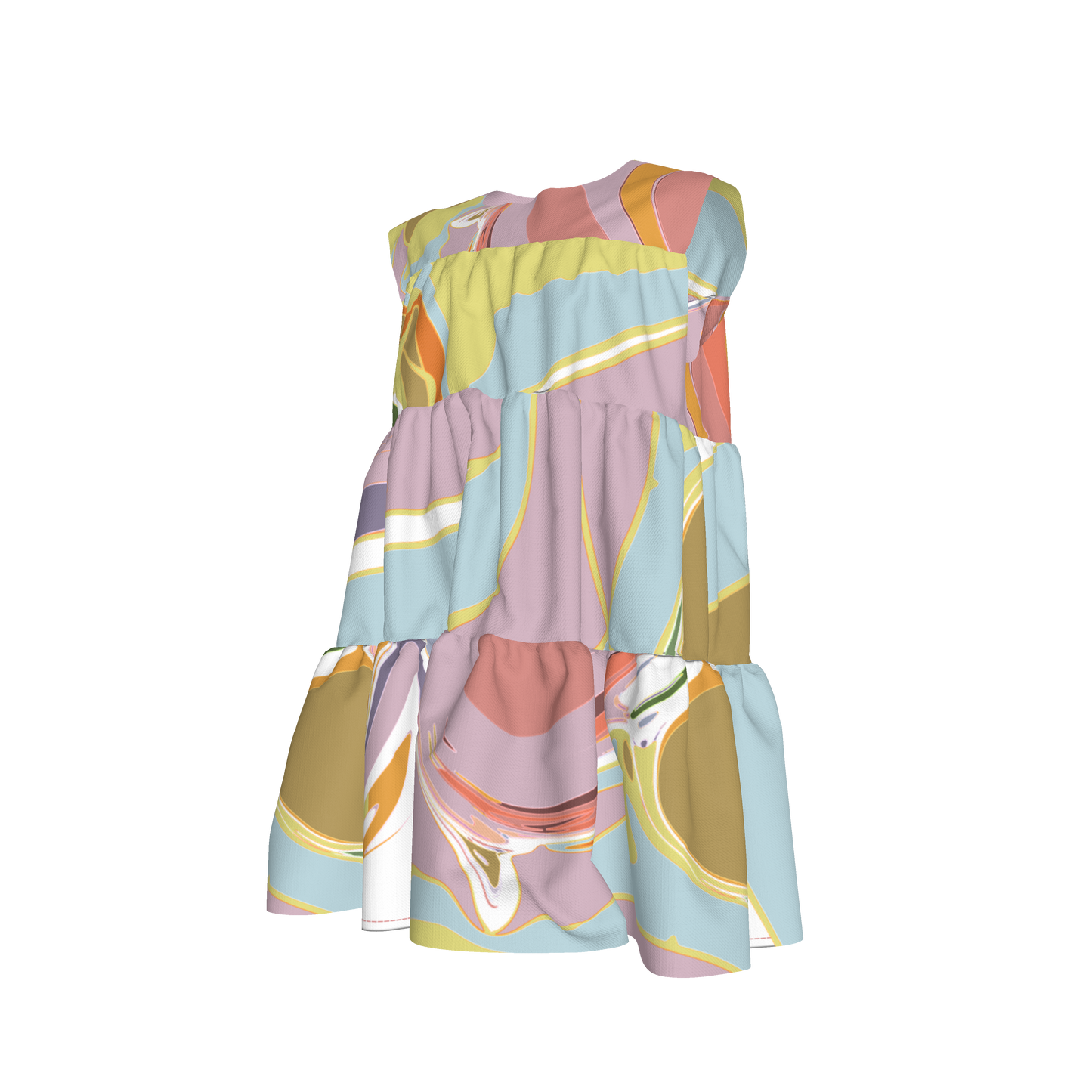 Kid's Ruffle Dress in Melted Candy un Light Cotton Slub
