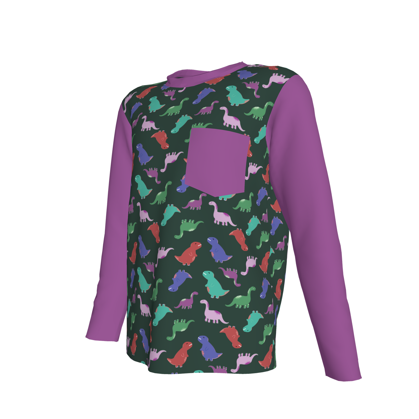 Purple Dino Party Long Sleeve Pocket T-Shirt