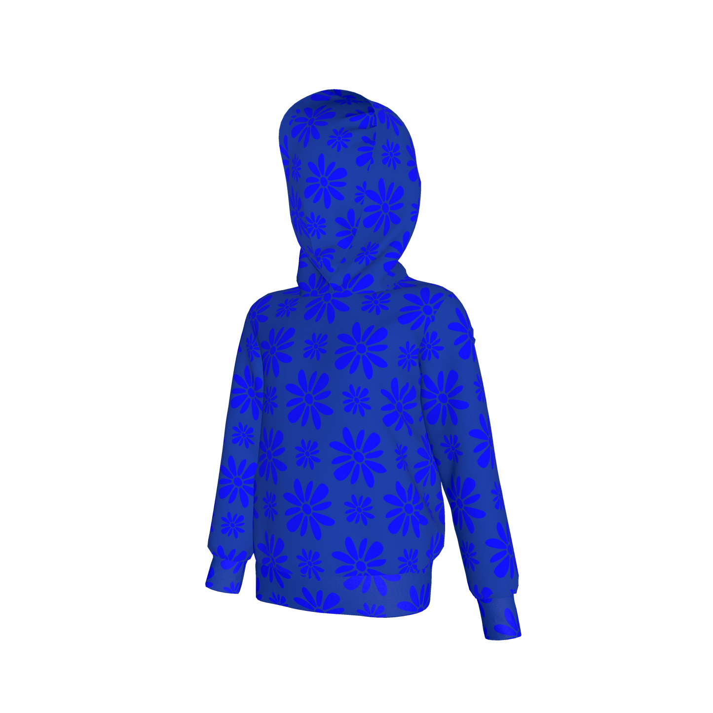 Kid's Pullover Hoodie in Flower Bloom Bright Blue in Fleece Back Stretch Organic Terry