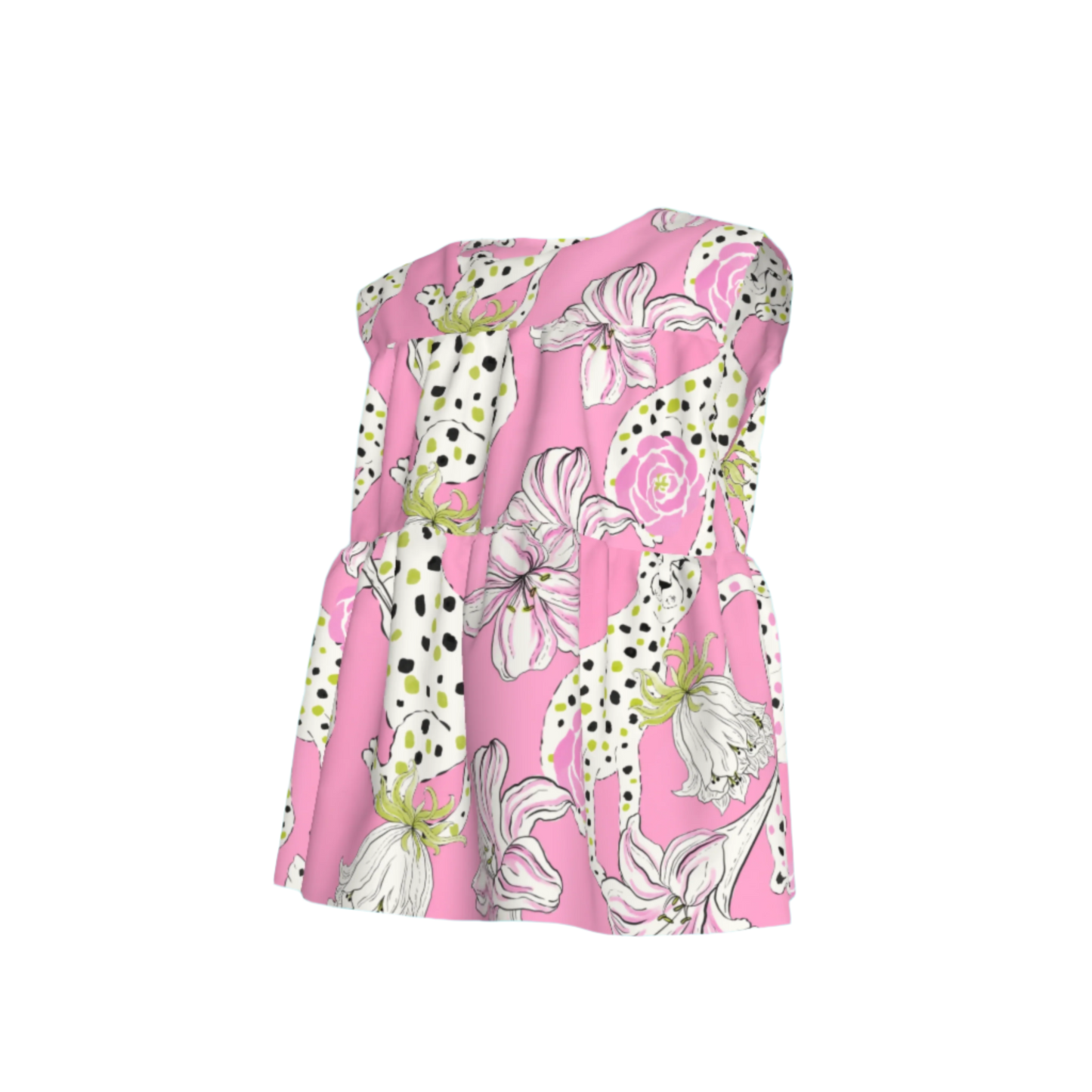 Kid's Sleeveless Ruffle Top in Sketching Summer Pink