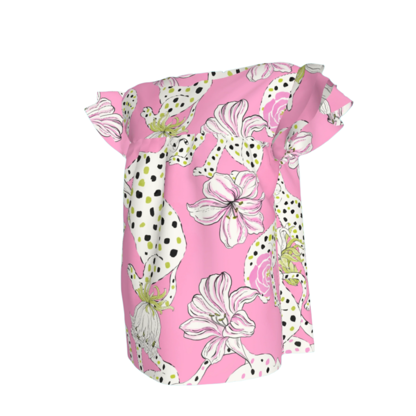 Kid's Ruffled Sleeve Top in Sketching Summer Pink