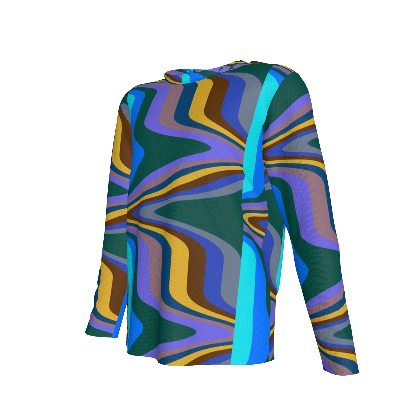 Kid's Long Sleeve T-Shirt in Fun Retro Blue in Cotton Spandex Lightweight Jersey