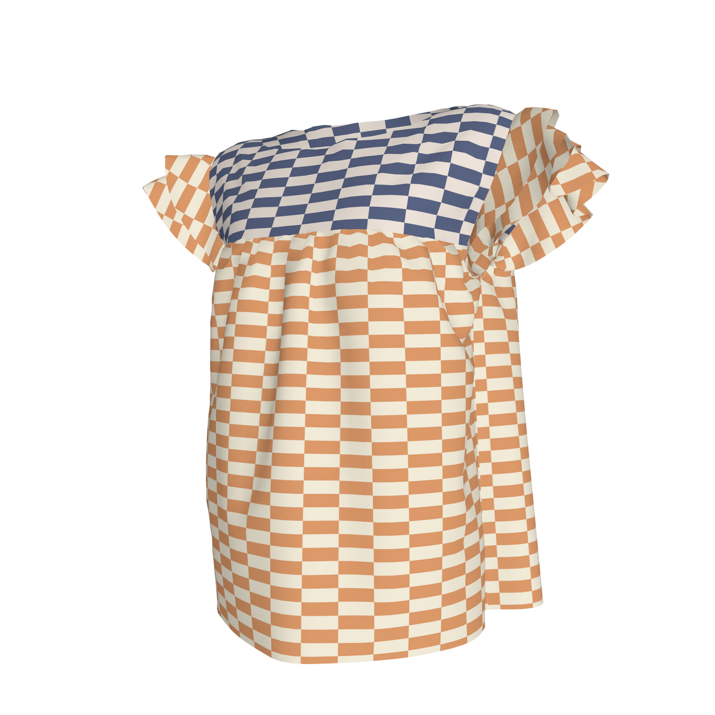 Yellow & Blue Gingham Mix Ruffled Sleeve Top