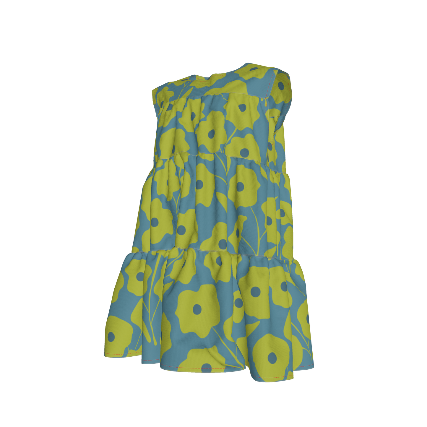 Teal & Green Ruffle Dress with Lining