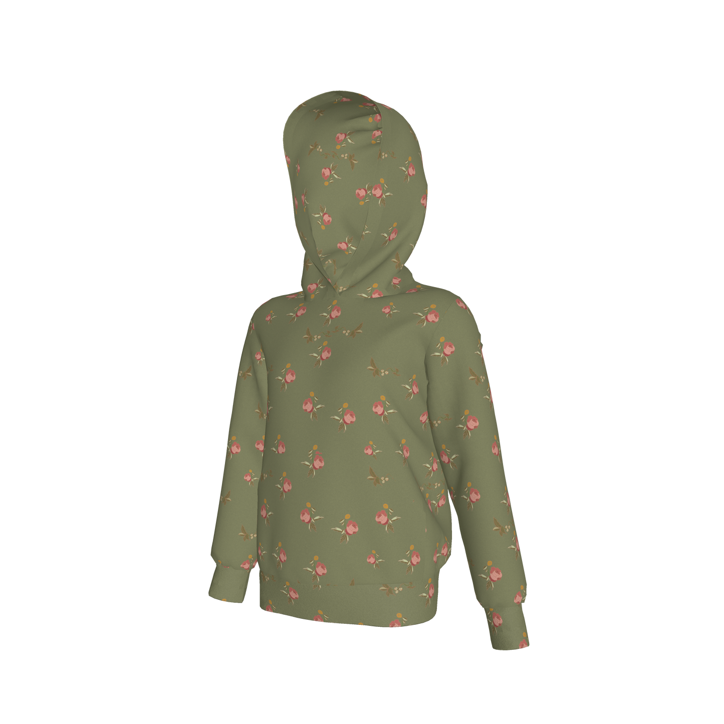 Kid's Pullover Hoodie in Belle Bloom Green in Fleece Back Stretch Organic Terry