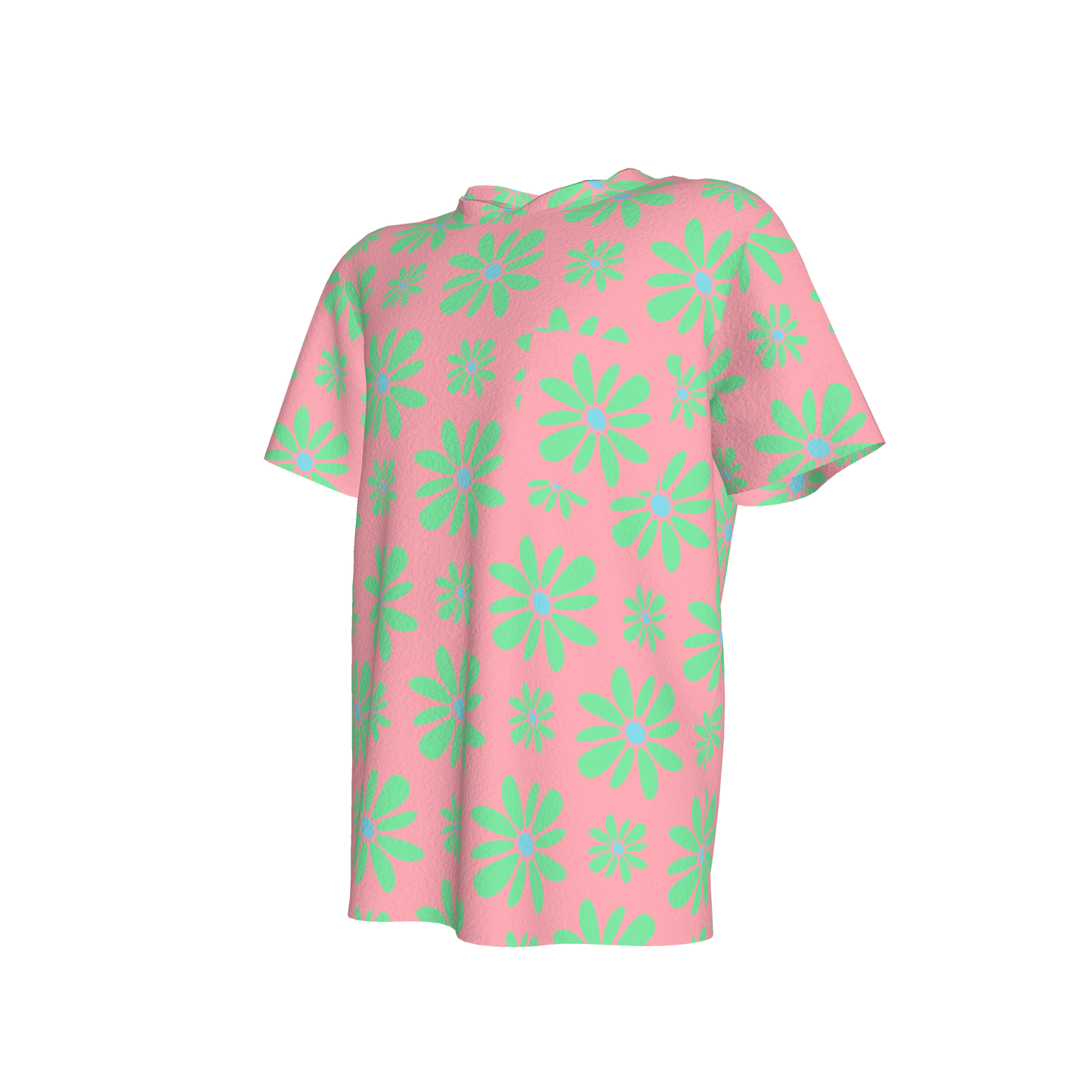 Kid's Pocket T-Shirt in Flower Bloom Pink & Light Green in Cotton Spandex Lightweight Jersey