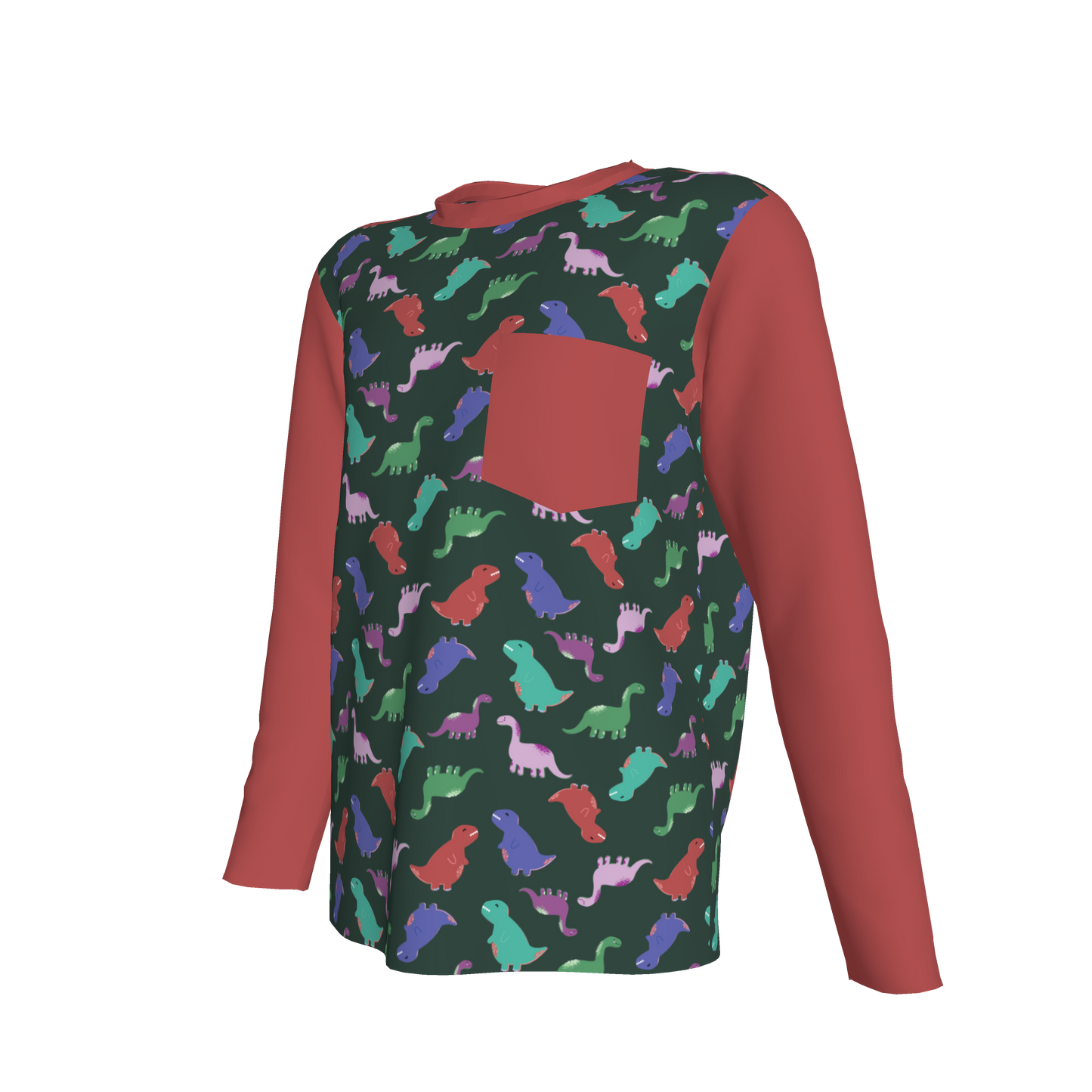 Red Dino Party Long Sleeve Pocket T-Shirt