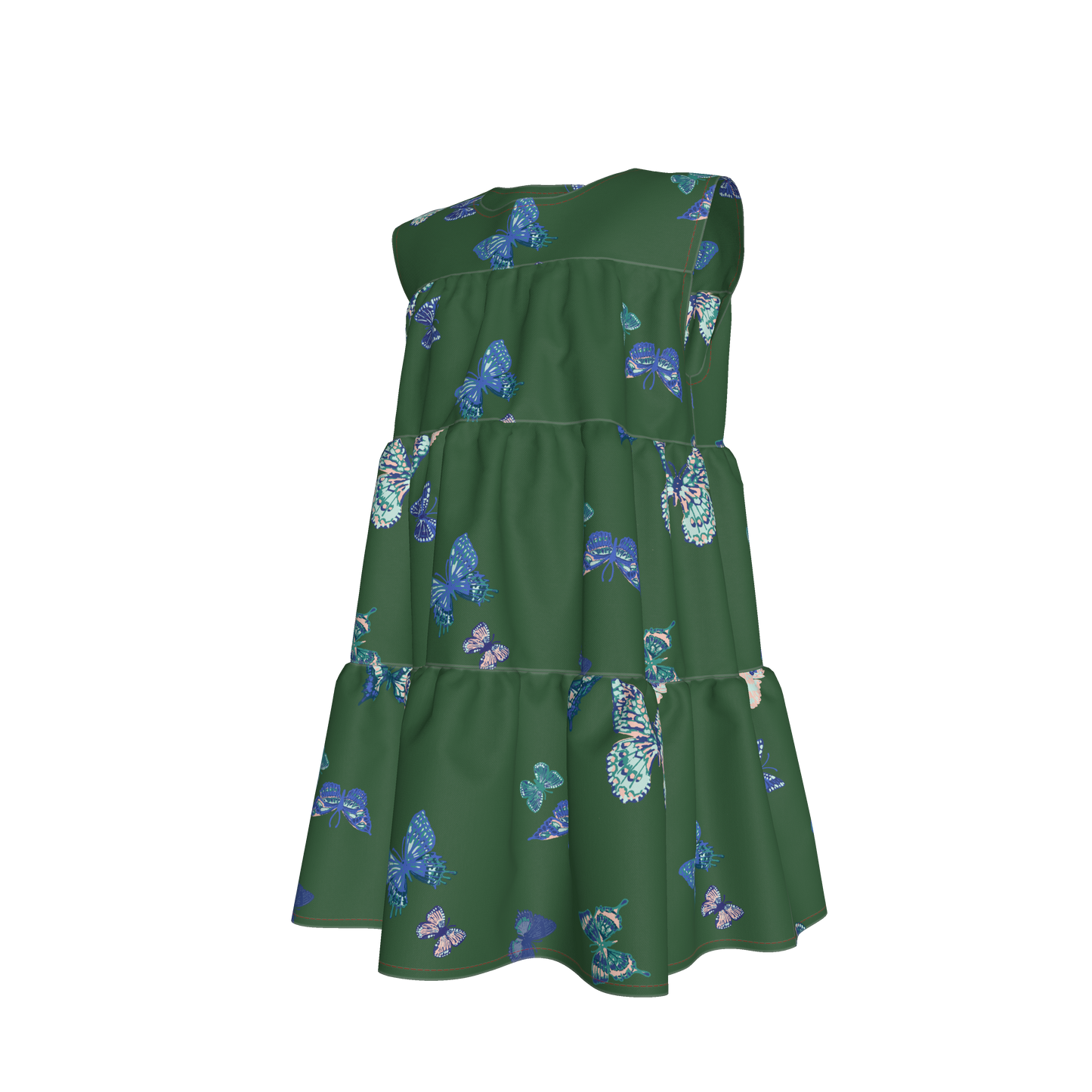 Kid's Ruffle Dress in Emerald Fluttering Butterflies