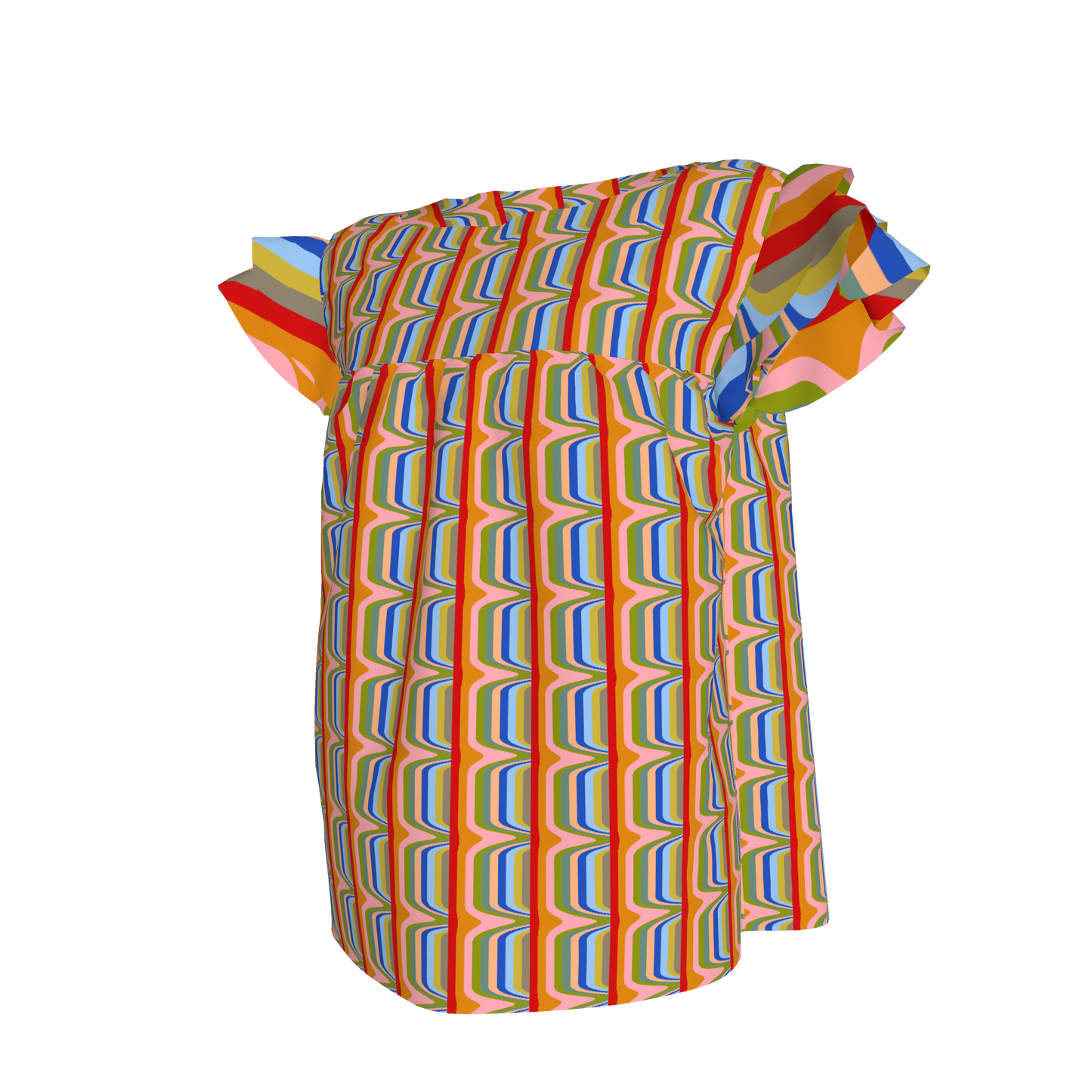 Kid's Ruffled Sleeve Top in Fun in Light Retro Cotton Slub