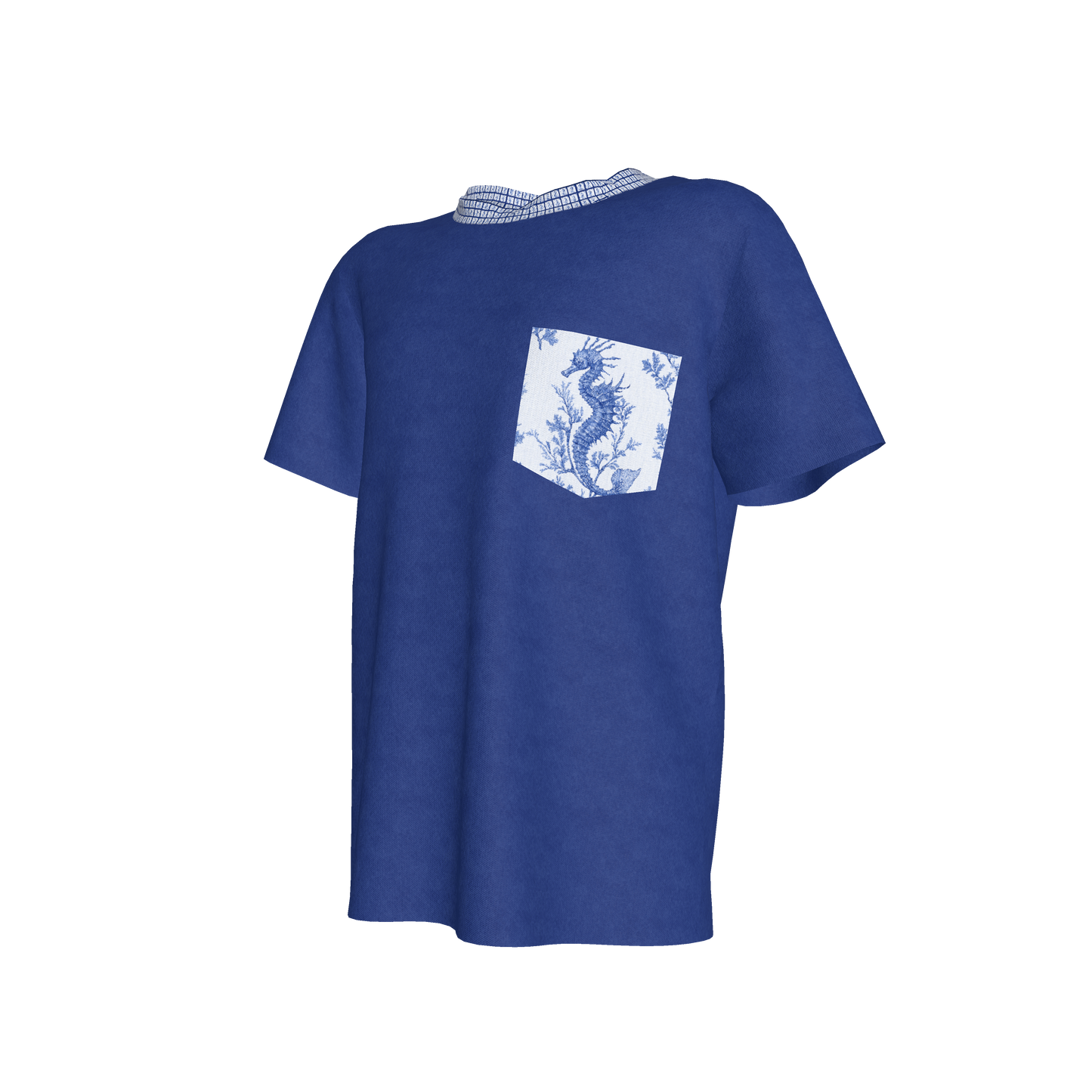 Seahorse Pocket Detail Tee in Blue