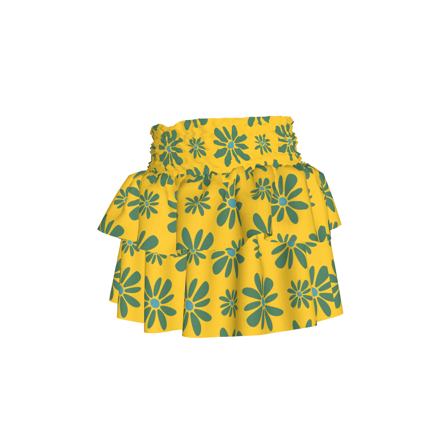 Kid's Smocked Skirt in Flower Bloom in Yellow & Acqua in Light Cotton Slub