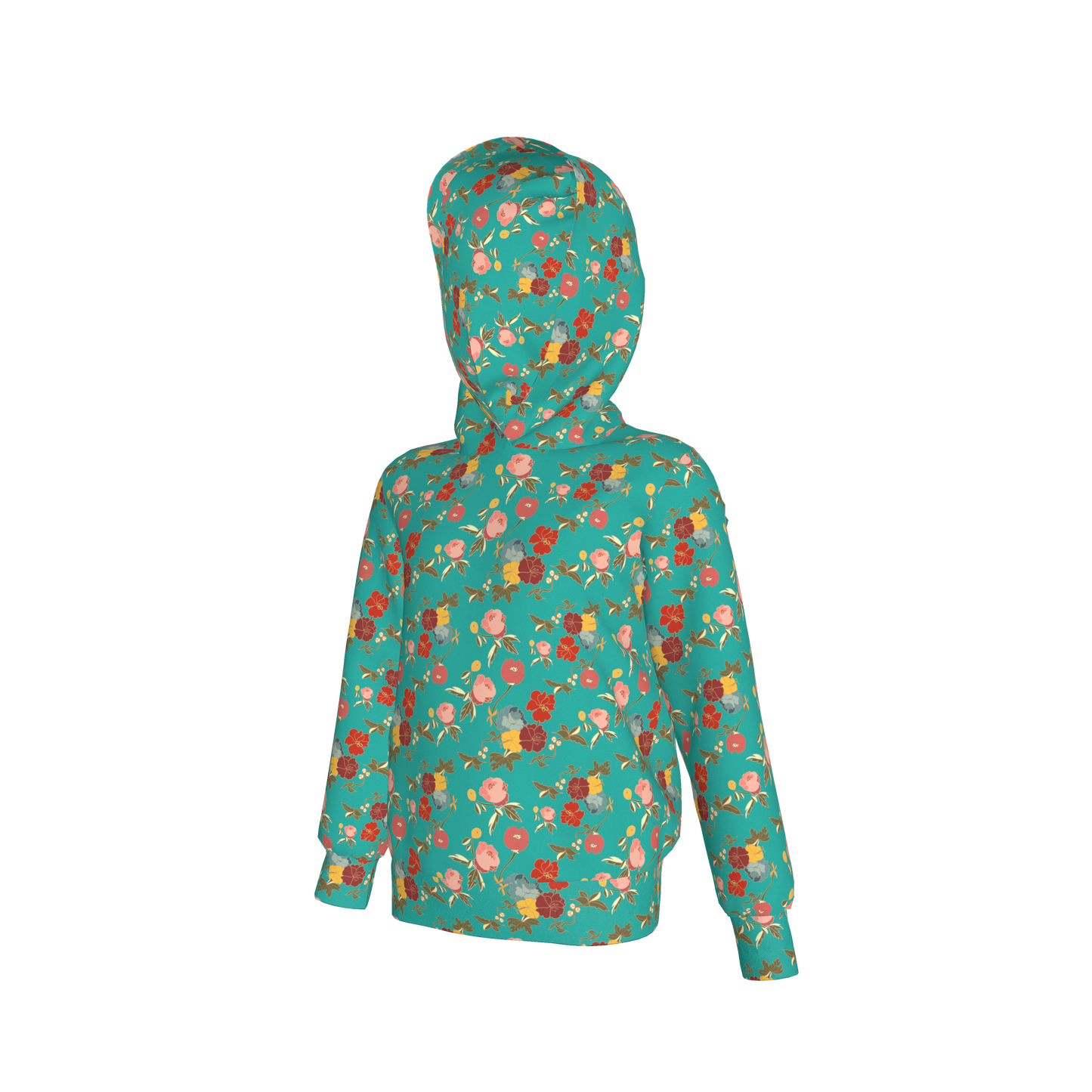 Kid's Pullover Hoodie in Belle Flowers Bright Blue in Fleece Back Stretch Organic Terry