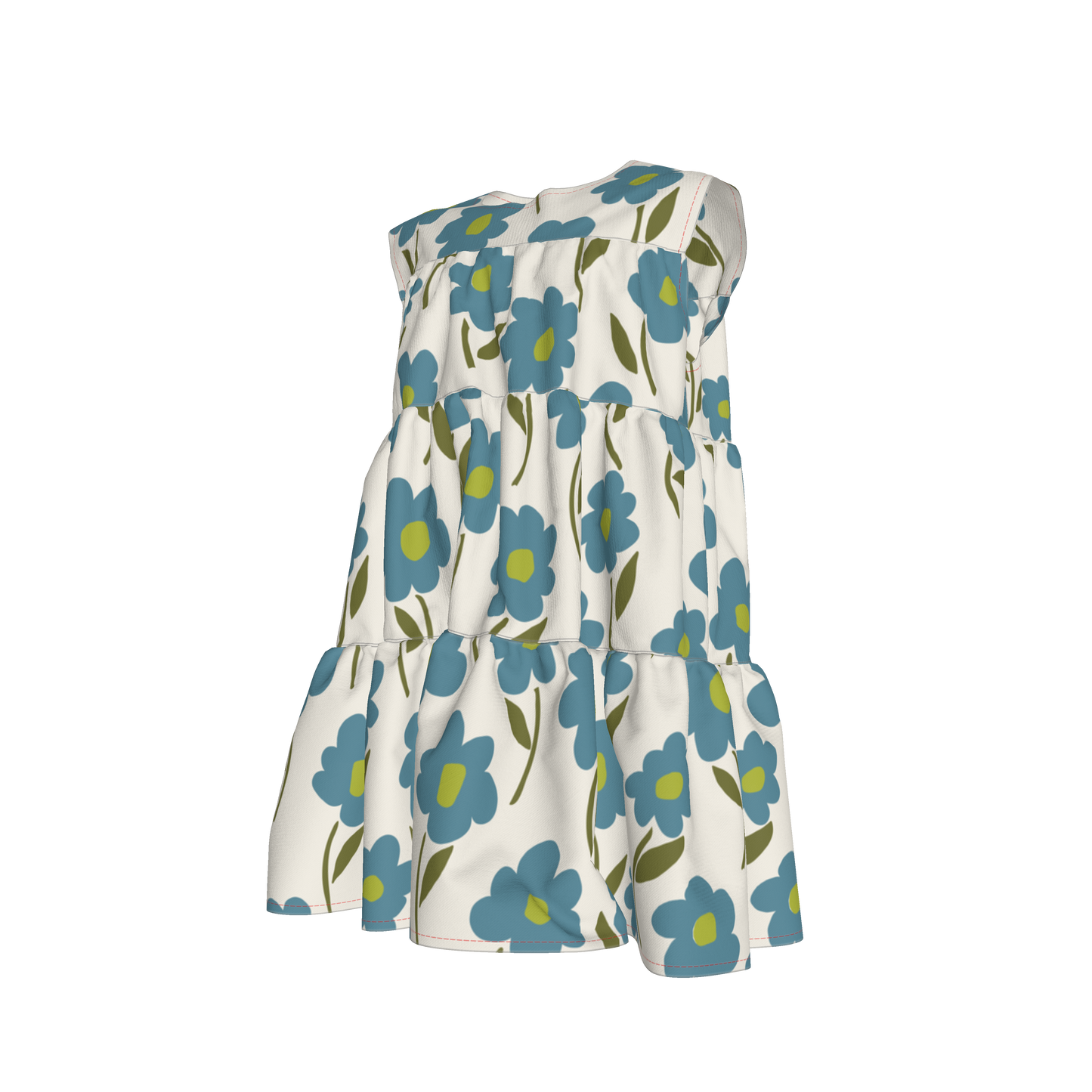 Blue Floral Ruffle Dress with Lining
