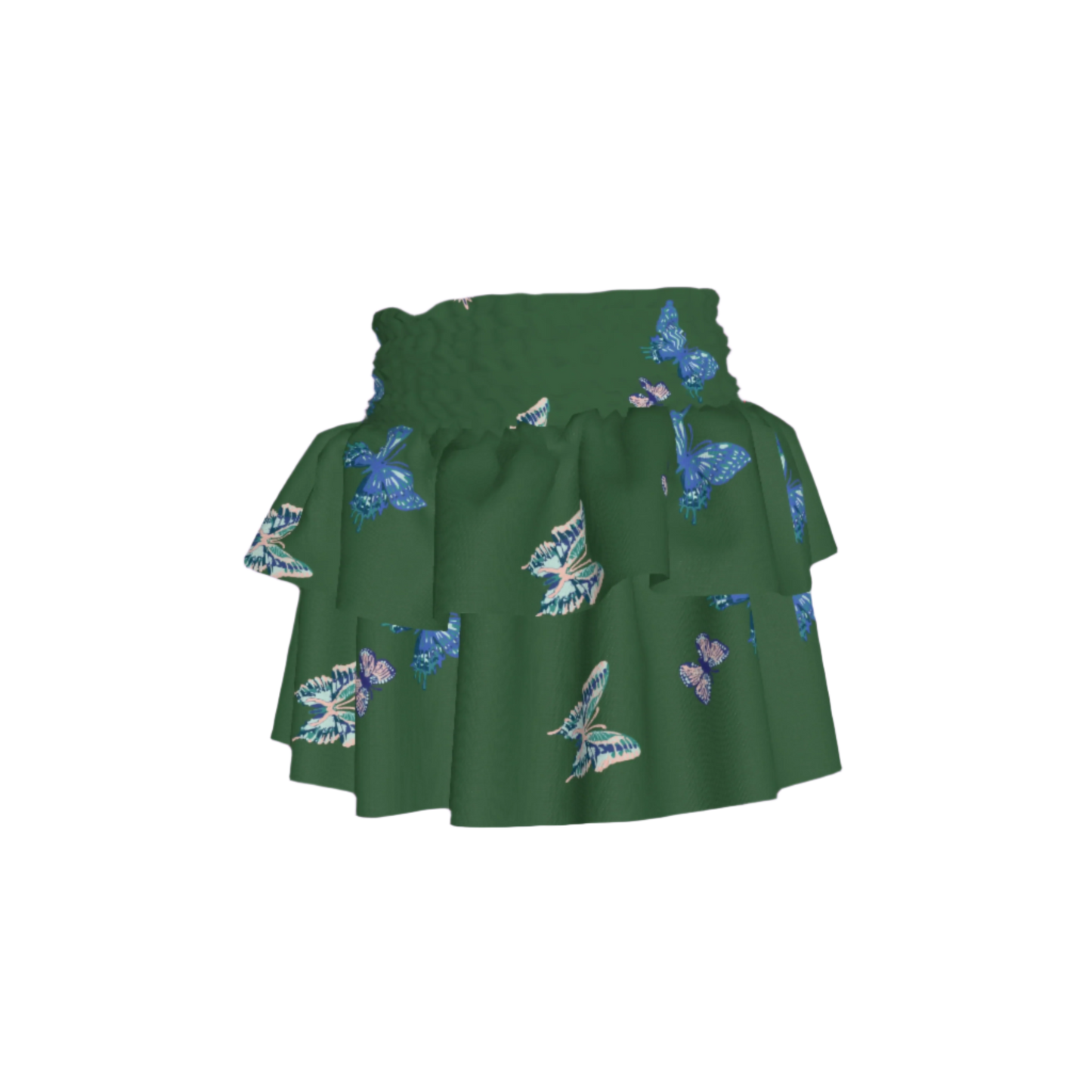 Kid's Smocked Ruffle Skirt in Emerald Fluttering Butterflies