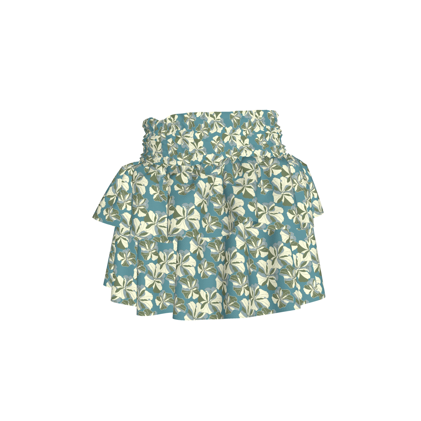 Kid's Smocked Skirt in Tropical Cayena Acqua in Light Cotton Slub