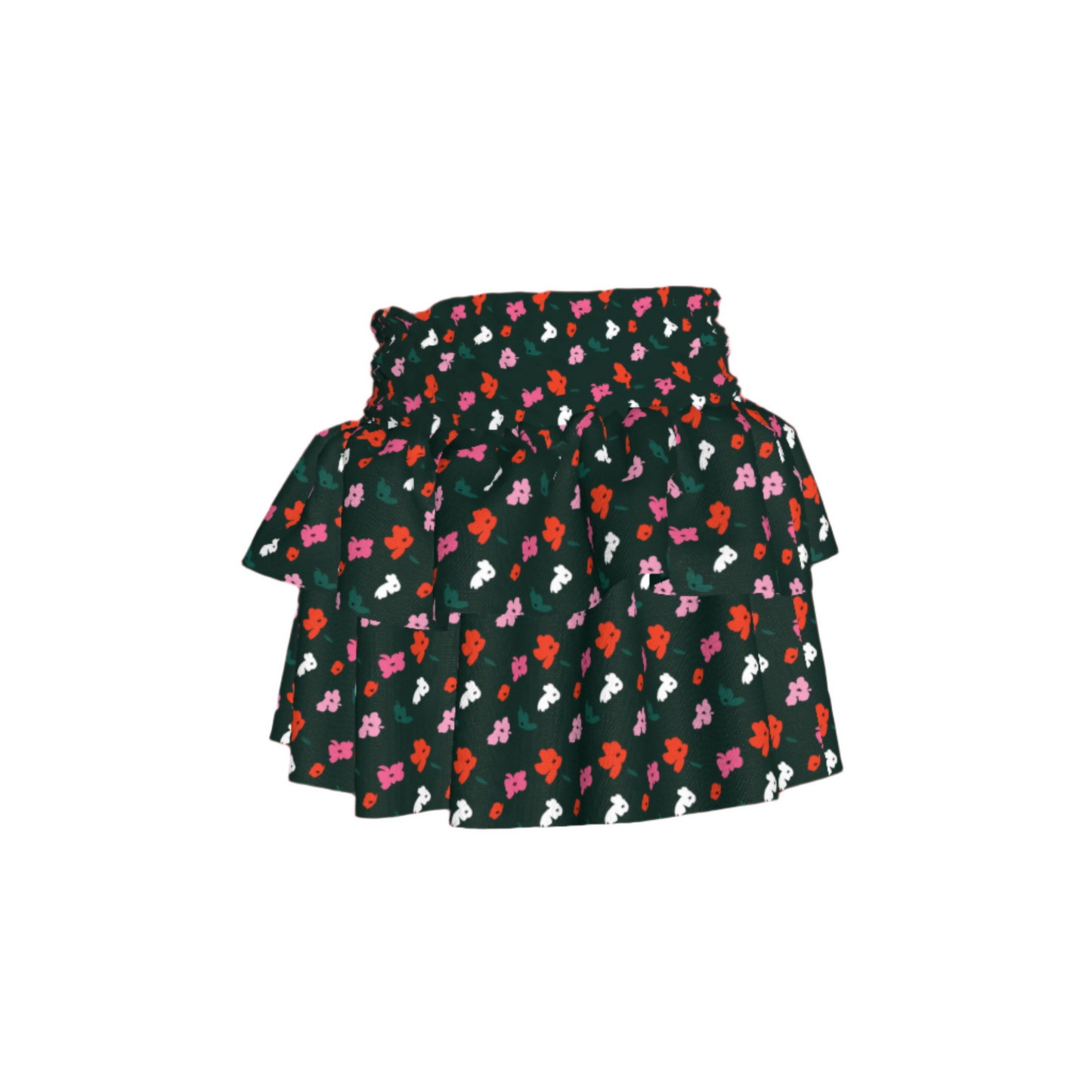 Kid's Smocked Ruffle Skirt in Evergreen Painted Poppies