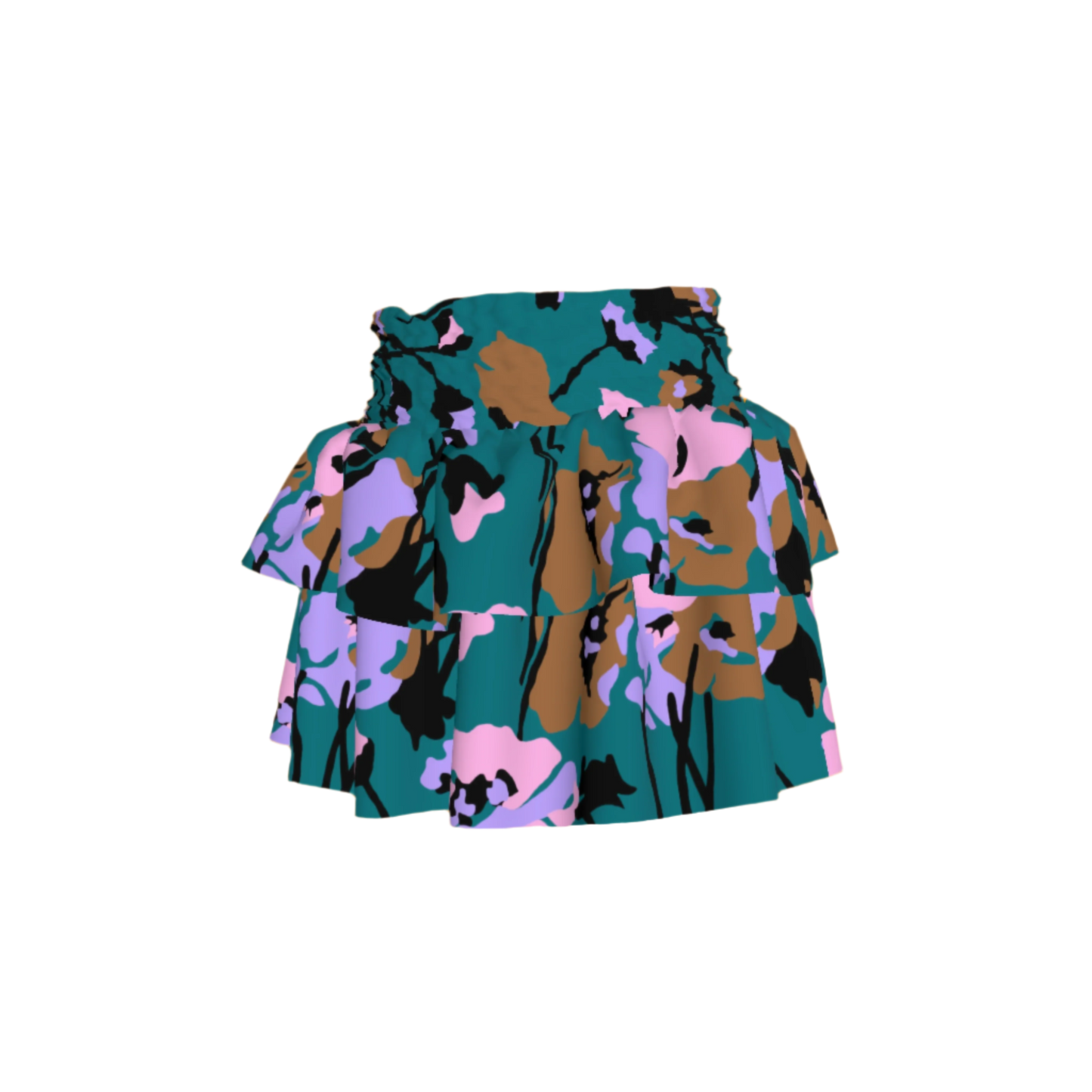 Kid's Smocked Ruffle Skirt in Dini's Teal Floral