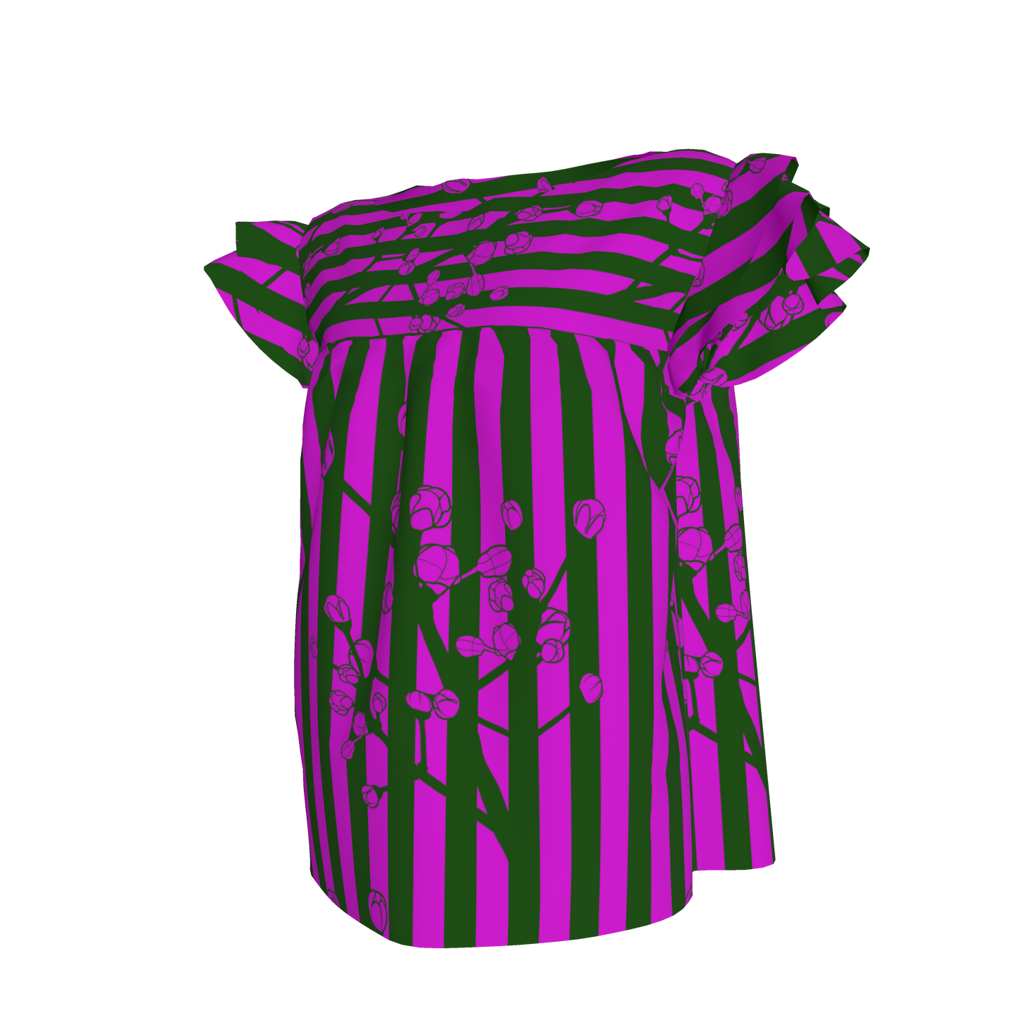 Purple & Green Florals Ruffles Sleeve Top