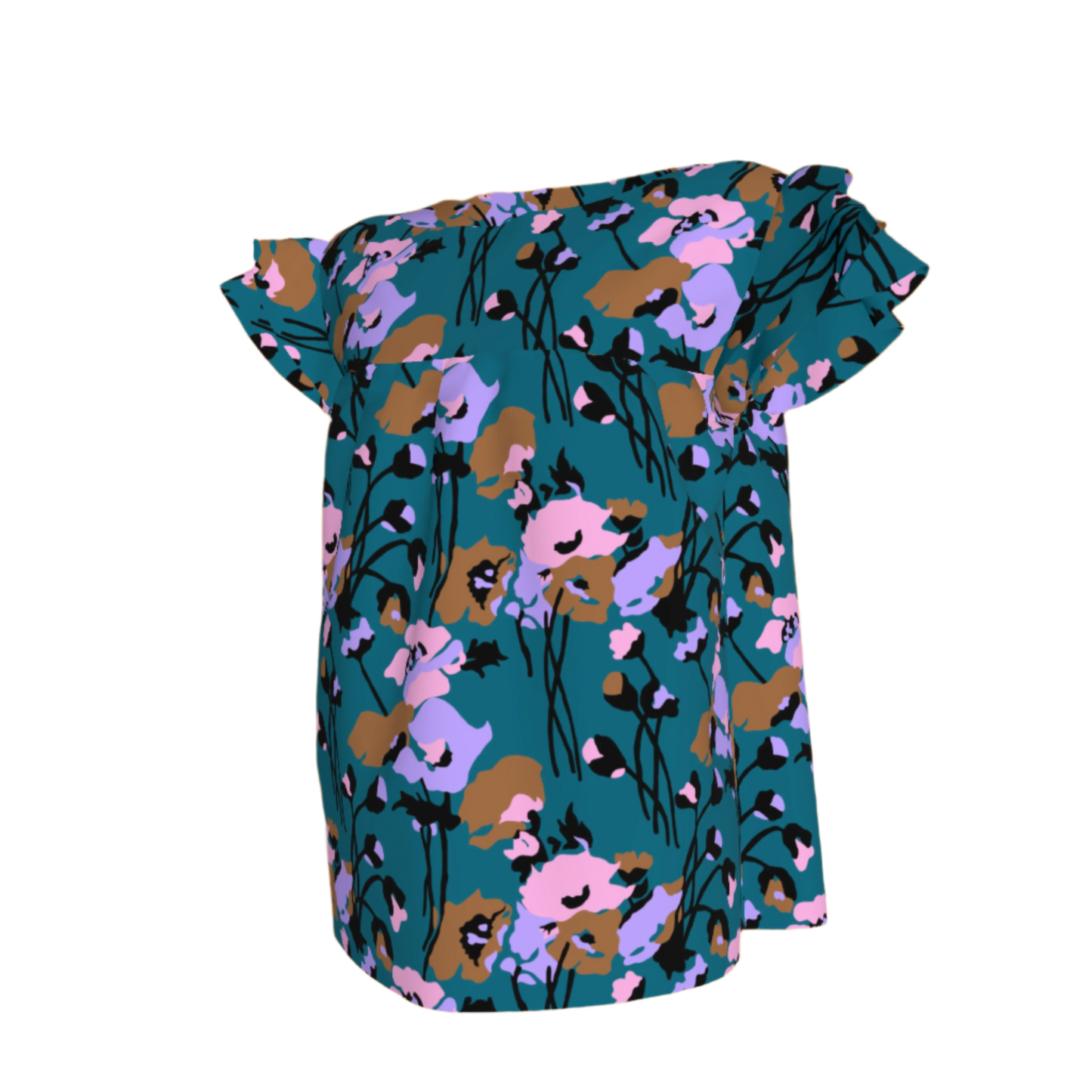 Kid's Ruffled Sleeve Top in Dini's Teal Floral