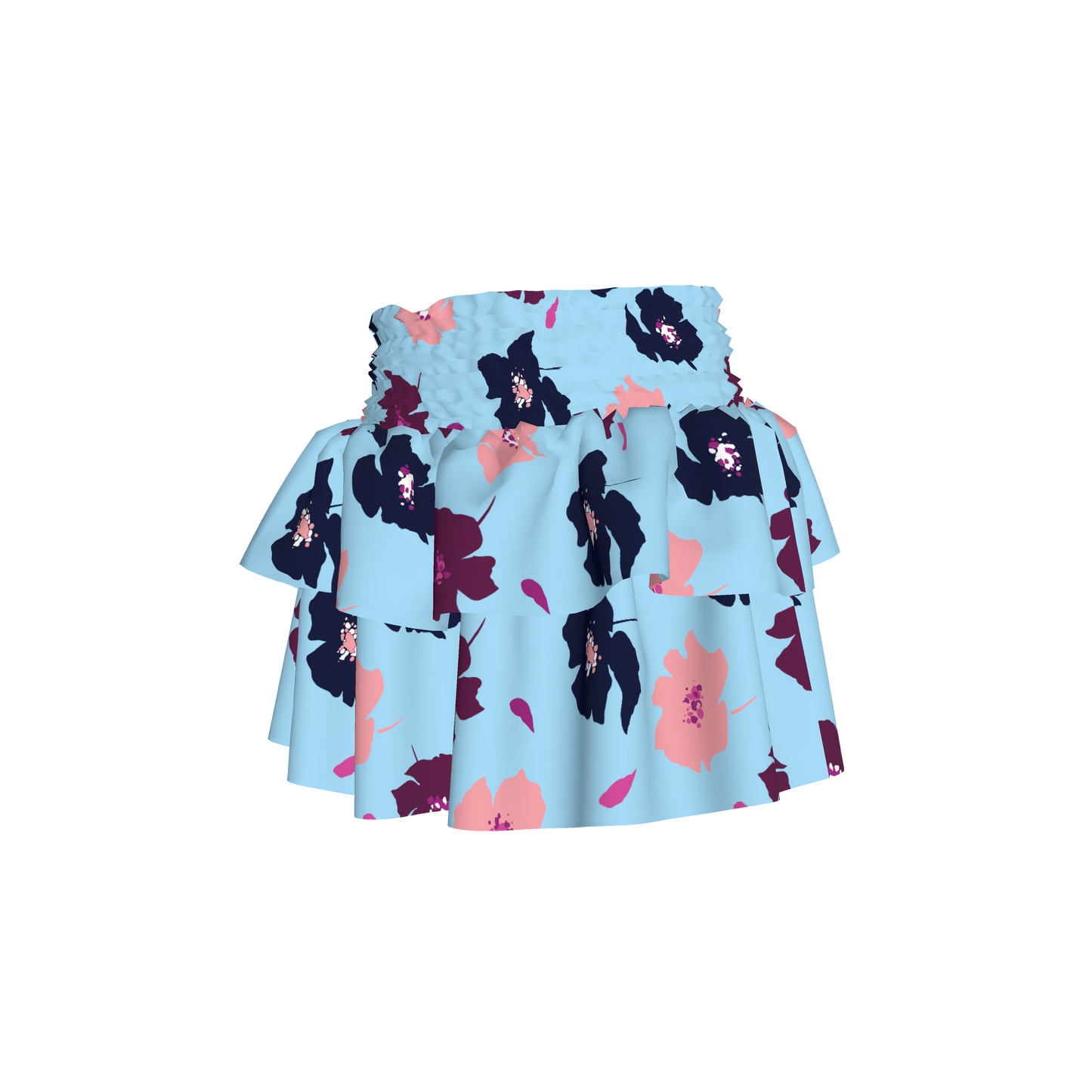 Kid's Smocked Ruffle Skirt in Light Blue Poppies