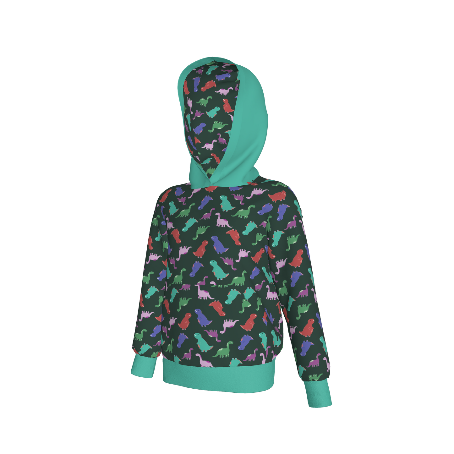 Teal Dino Party Pullover Hoodie