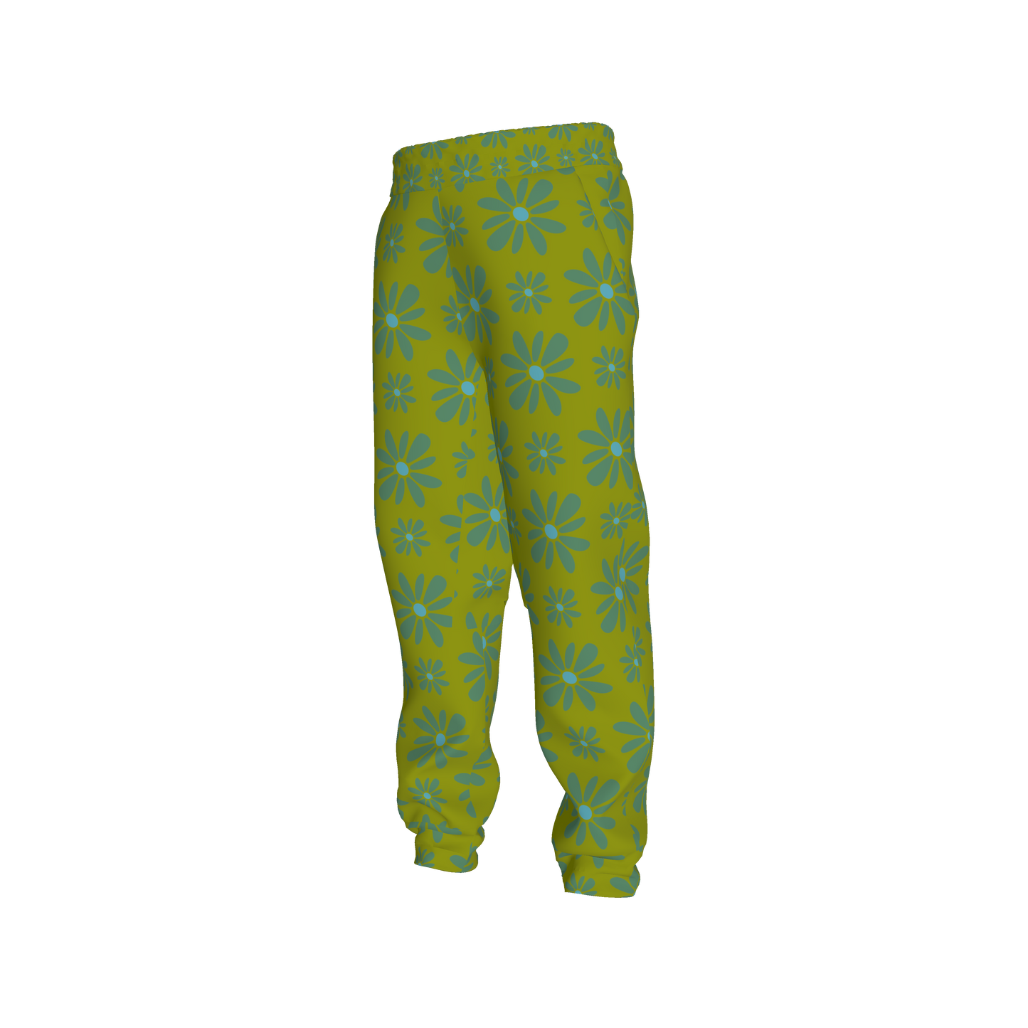 Kid's Jogger in Flower Bloom Green in Heavy French Terry White