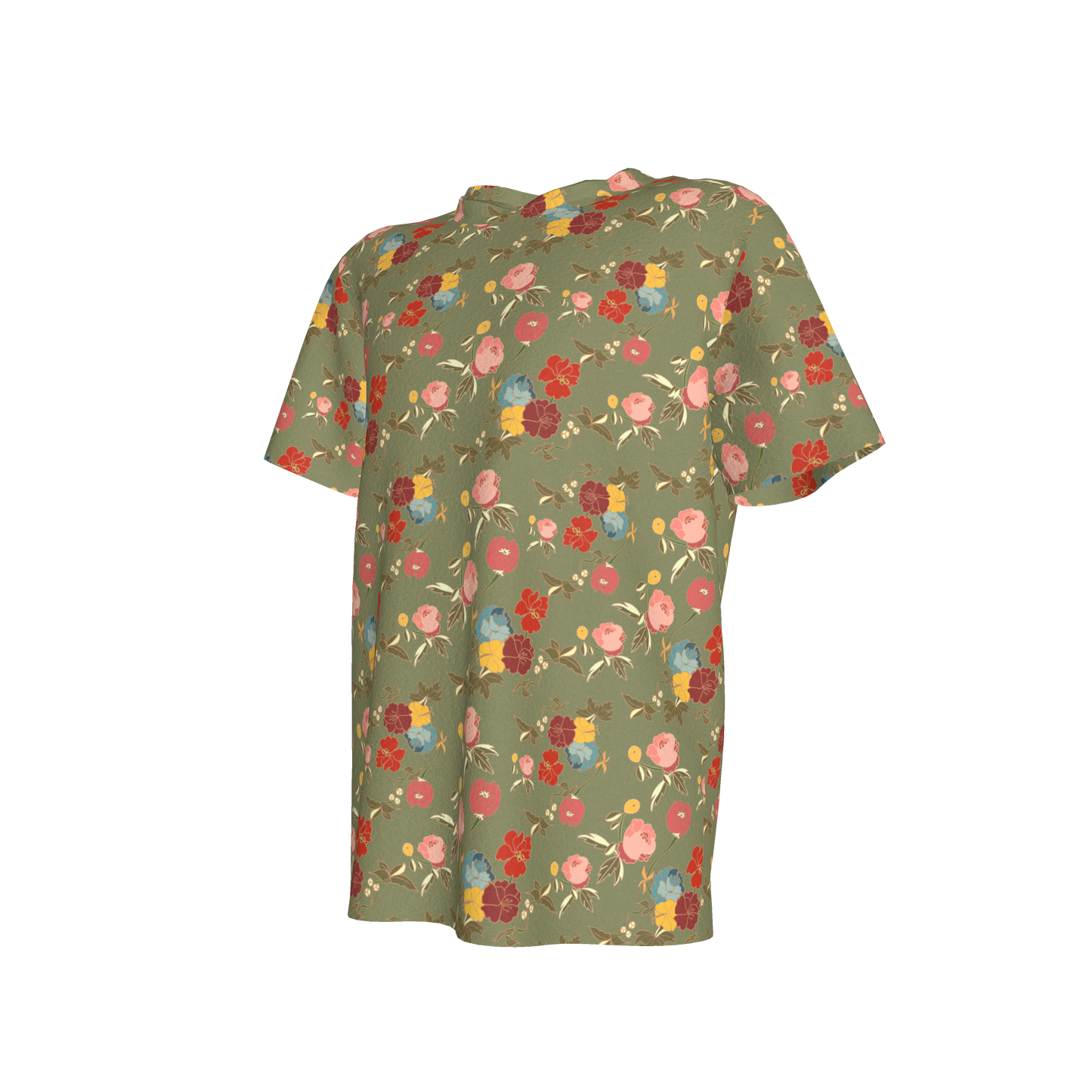 Kid's Pocket T-Shirt in Belle Flowers Green in Cotton Spandex Lightweight Jersey