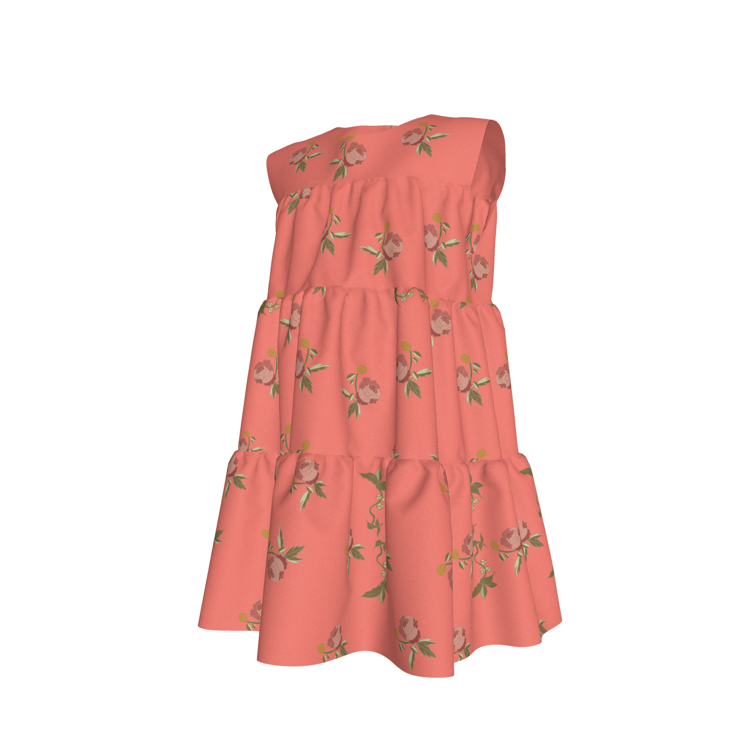 Kid's Ruffle Dress in Belle Bloom in Pink in Light Cotton Slub