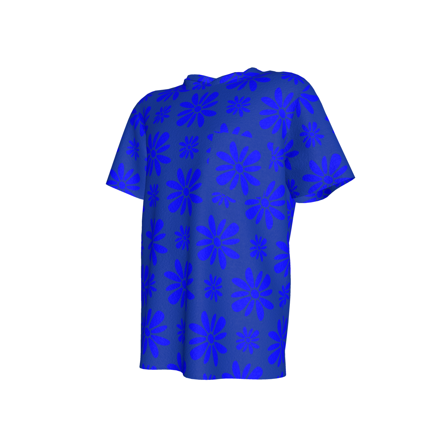 Kid's Pocket T-Shirt in Flower Bloom Bright Blue in Cotton Spandex Lightweight Jersey