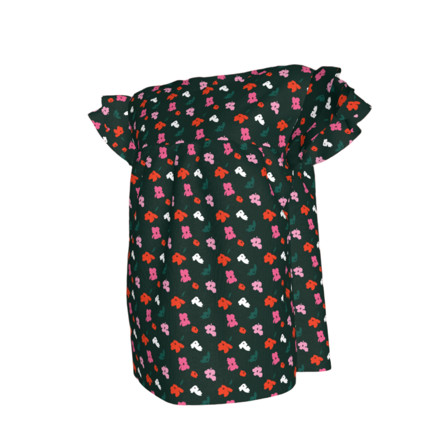 Kid's Ruffled Sleeve Top in Evergreen Painted Poppies