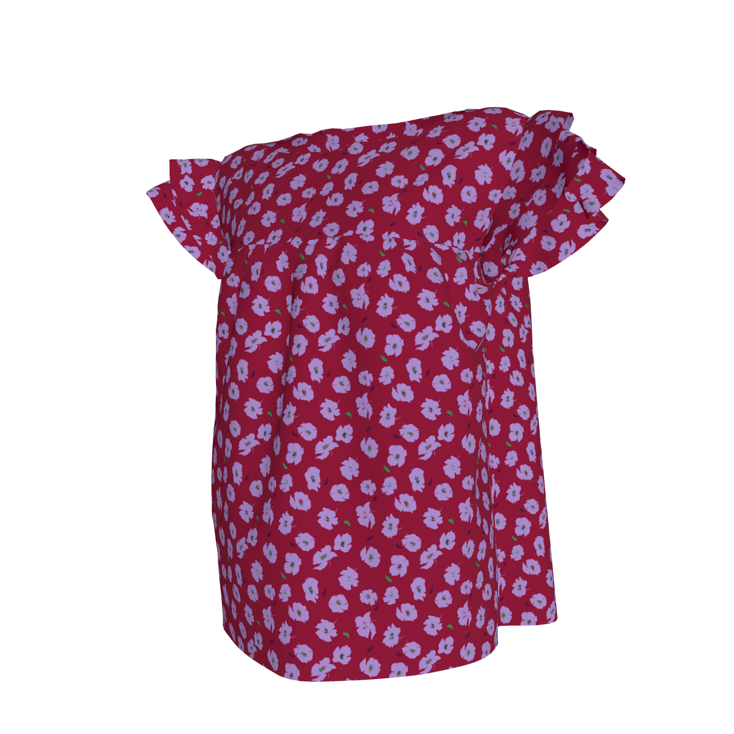 Kid's Ruffled Sleeve Top in Micro Purple Poppies