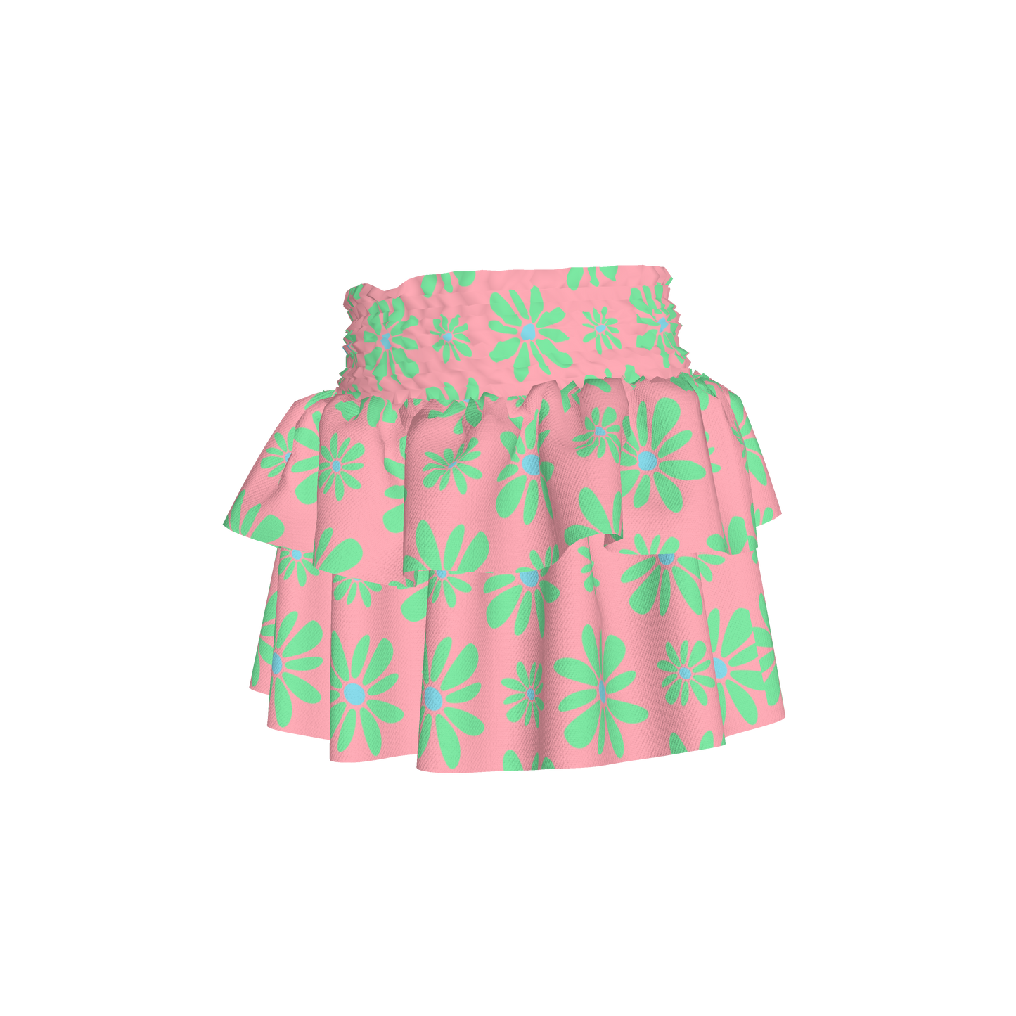 Kid's Smocked Skirt in Flower Bloom in Pink and Bright Green in Light Cotton Slub