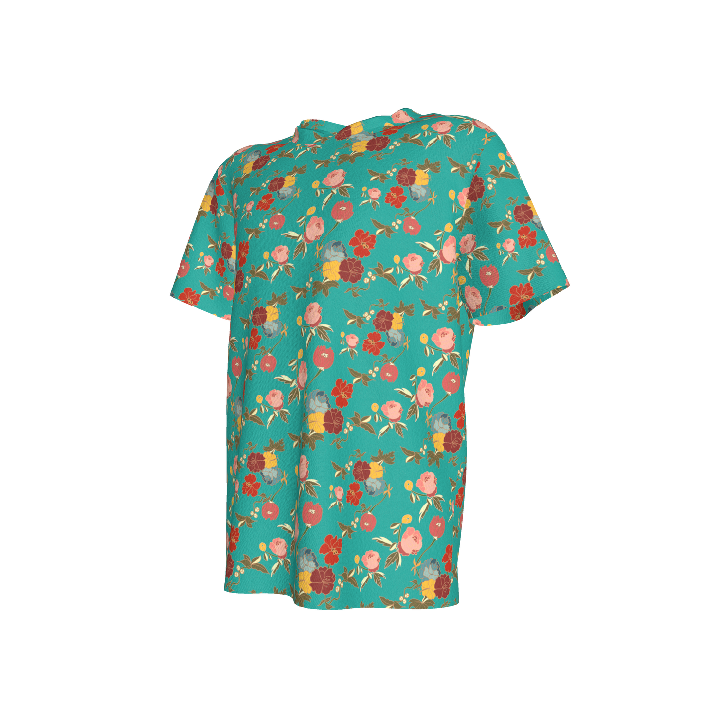 Kid's Pocket T-Shirt in Belle Flowers Bright Blue in Cotton Spandex Lightweight Jersey