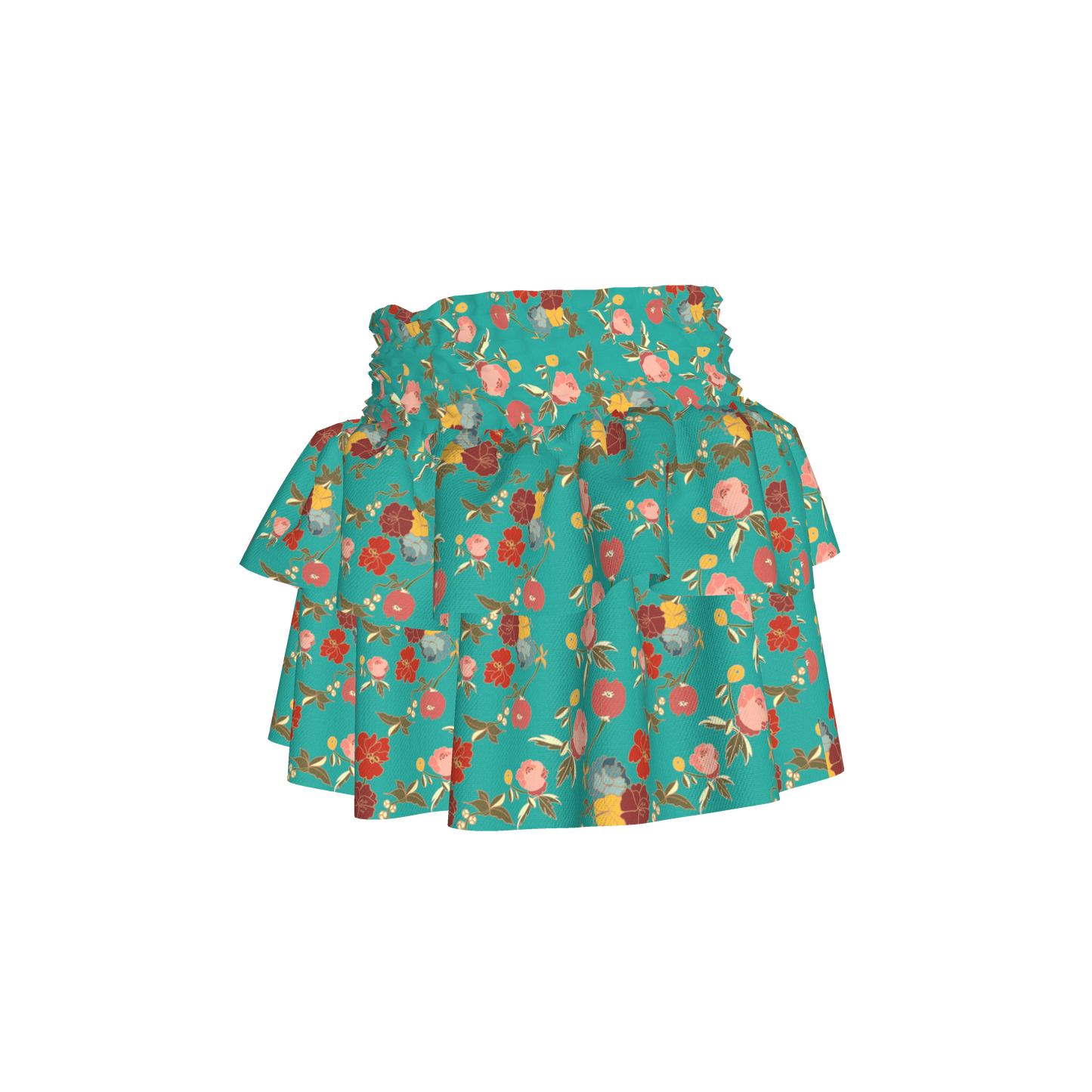 Kid's Smocked Skirt in Belle Flowers Bright Blue in Light Cotton Slub