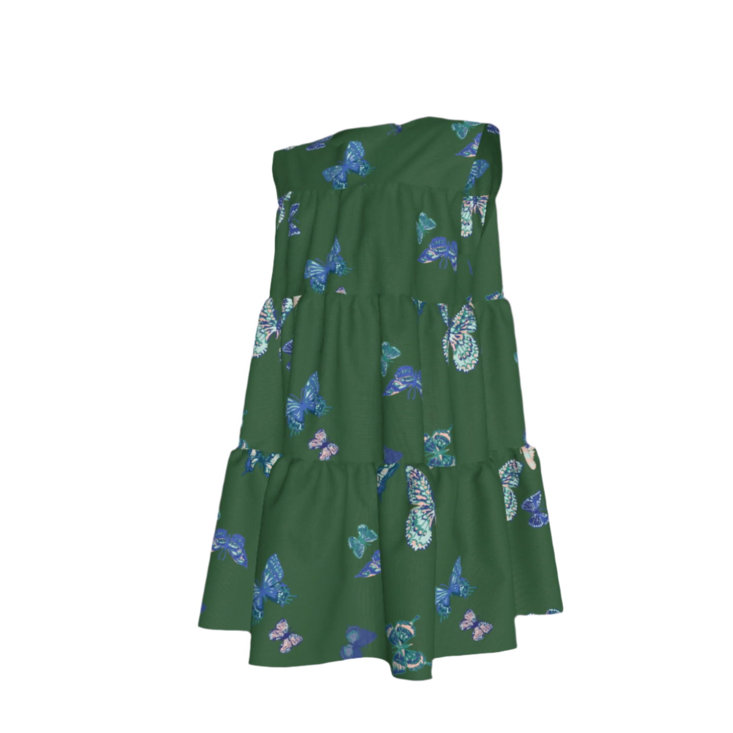 Kid's Ruffle Dress With Lining in Emerald Fluttering Butterflies
