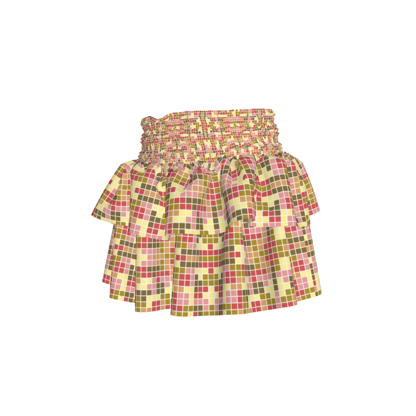 Pixels Smocked Ruffle Skirt