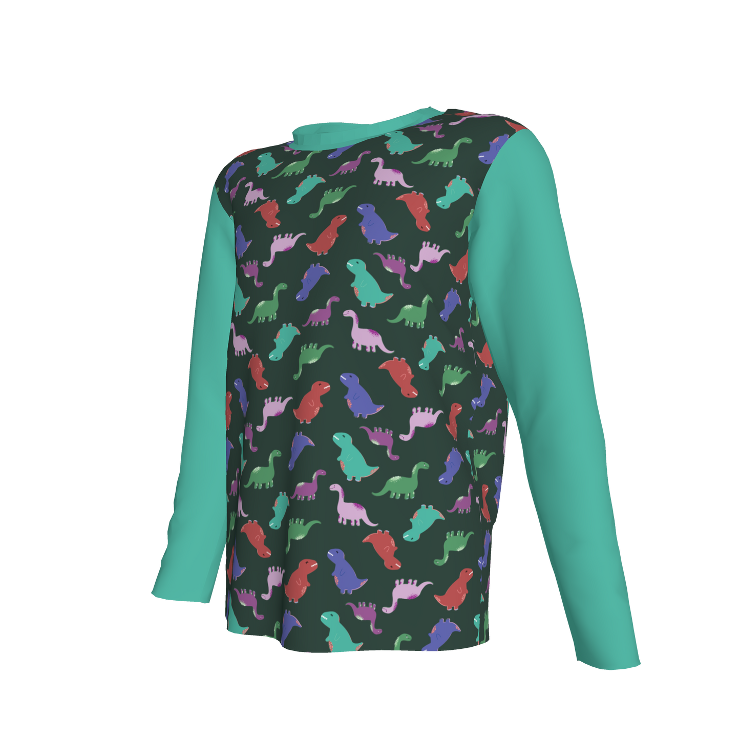 Teal Dino Party Long-Sleeve T-Shirt