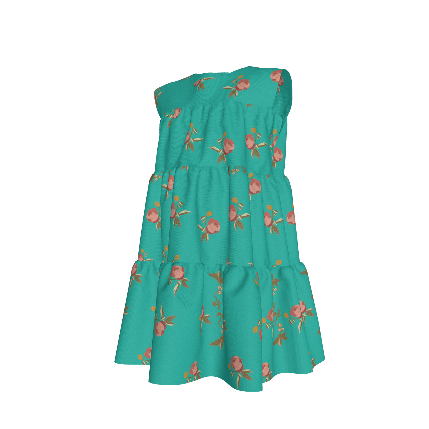 Kid's Ruffle Dress in Belle Bloom in Blue Dress in Lightweight Cotton Slub