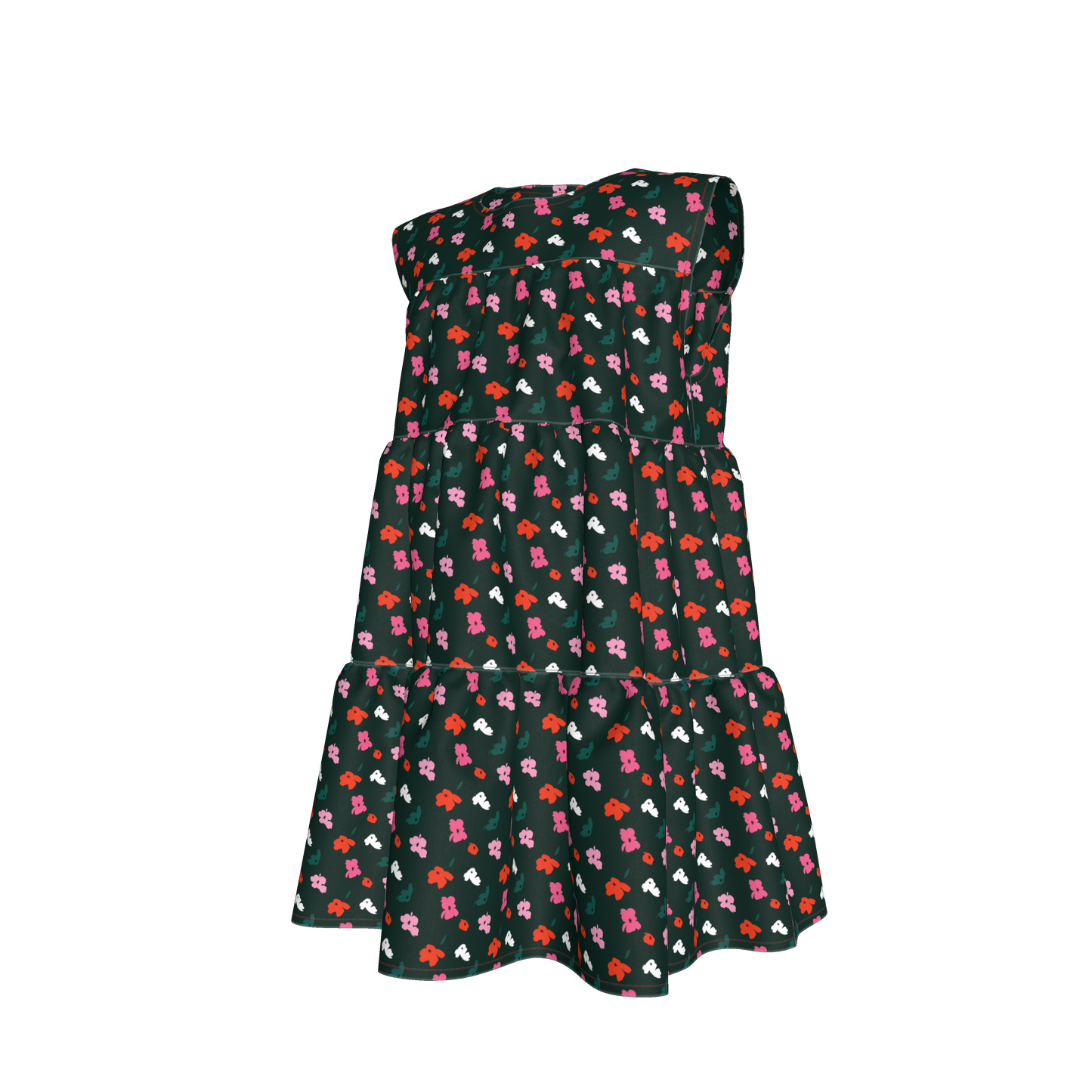 Kid's Ruffle Dress in Evergreen Painted Poppies