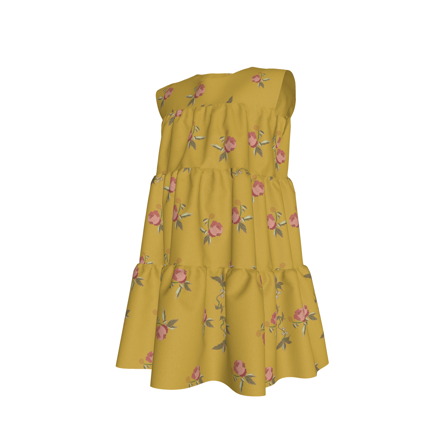 Kid's Ruffle Dress in Belle Bloom in Yellow in Light Cotton Slub