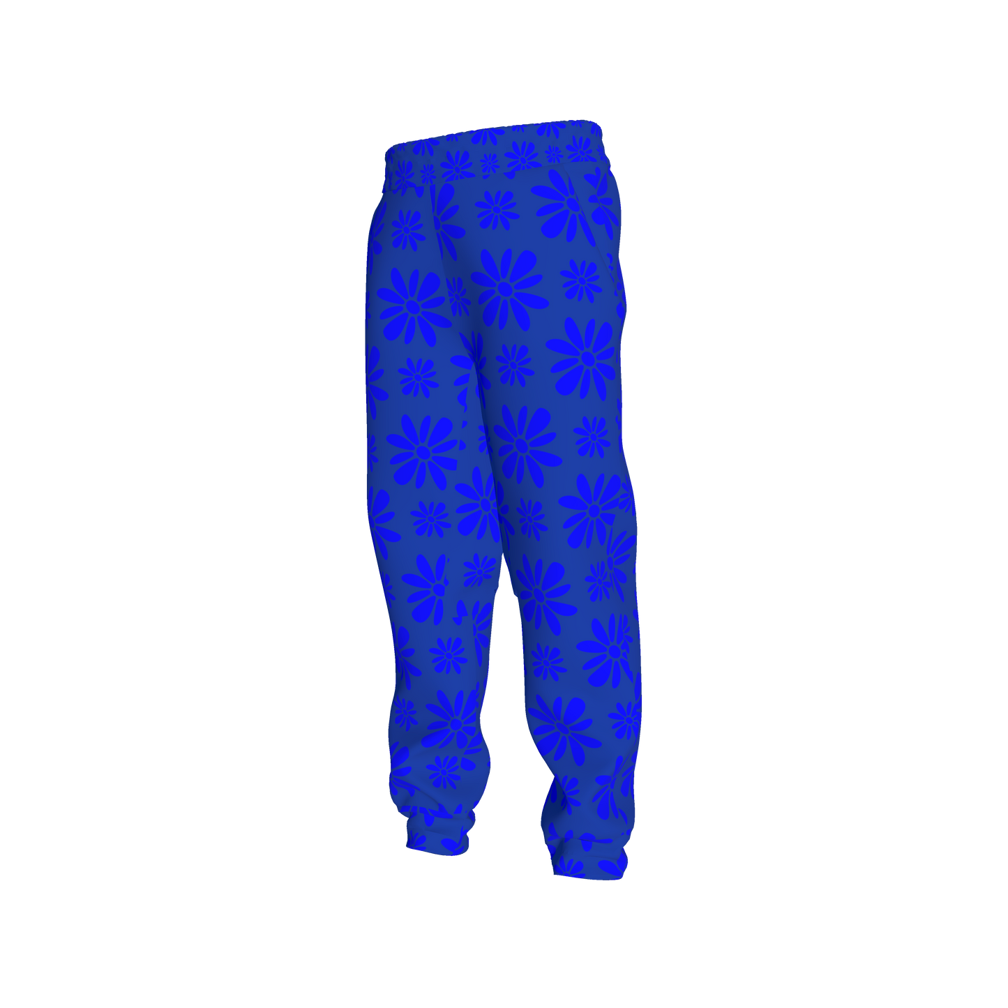 Kid's Jogger in Flower Bloom Bright Blue in Heavy French Terry White