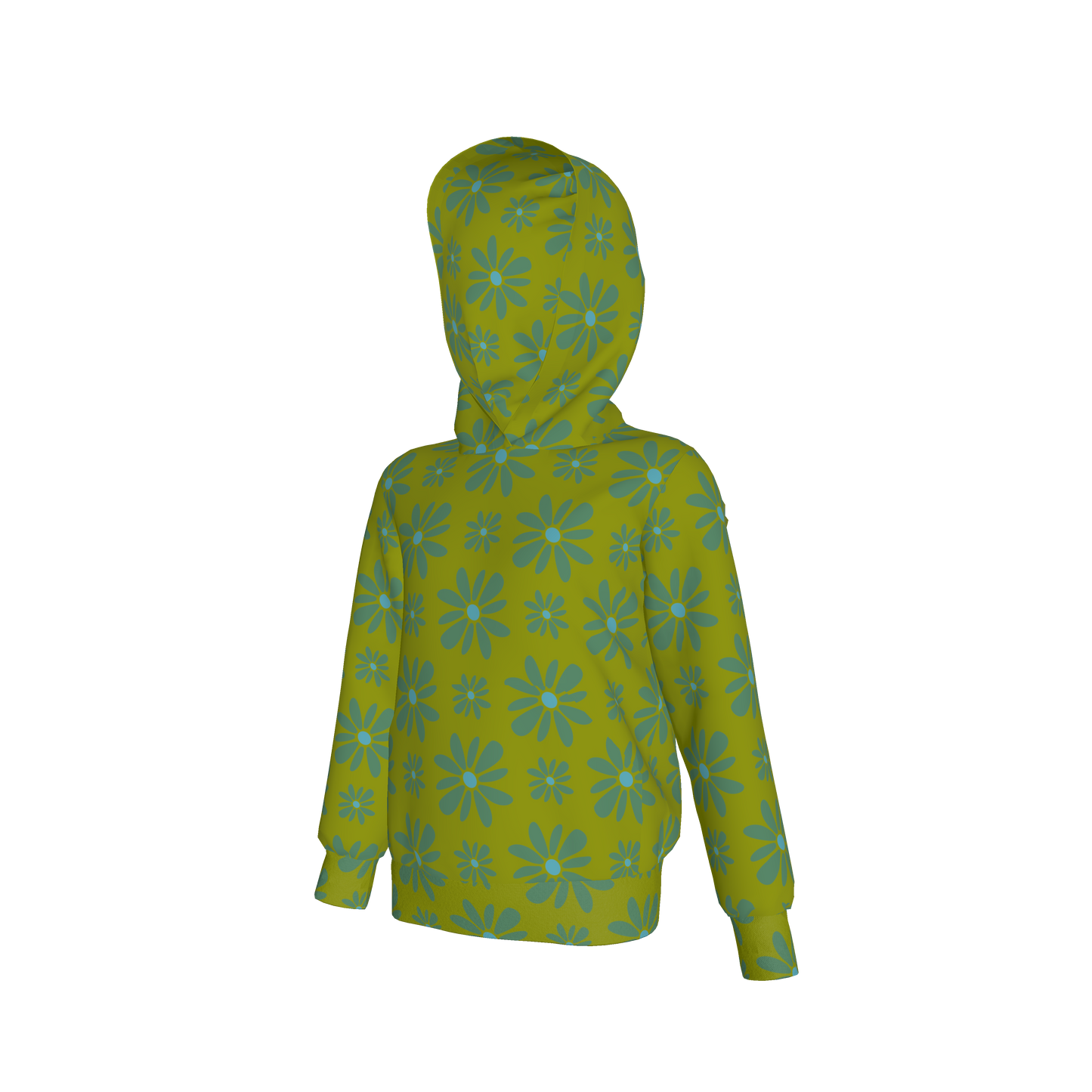 Kid's Pullover Hoodie in Flower Bloom in Green in Fleece Back Stretch Organic Terry