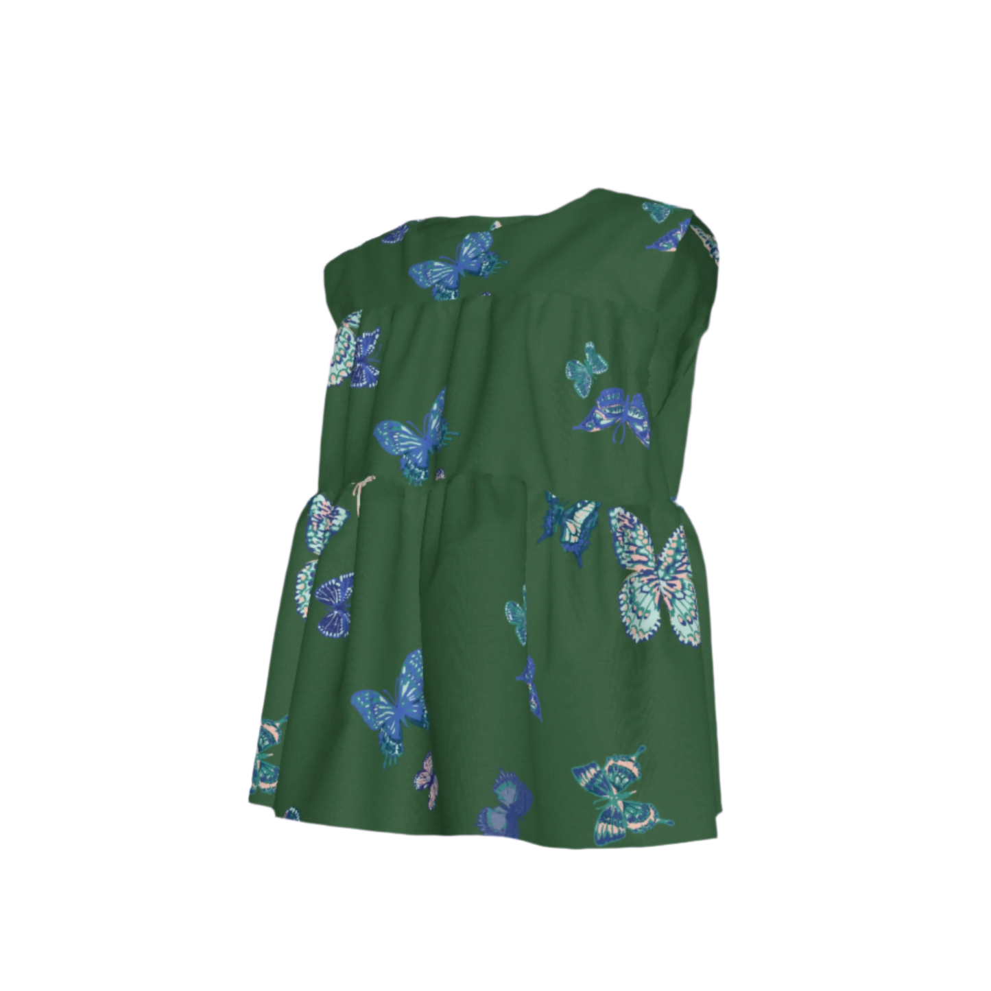Kid's Sleeveless Ruffle Top in Emerald Fluttering Butterflies