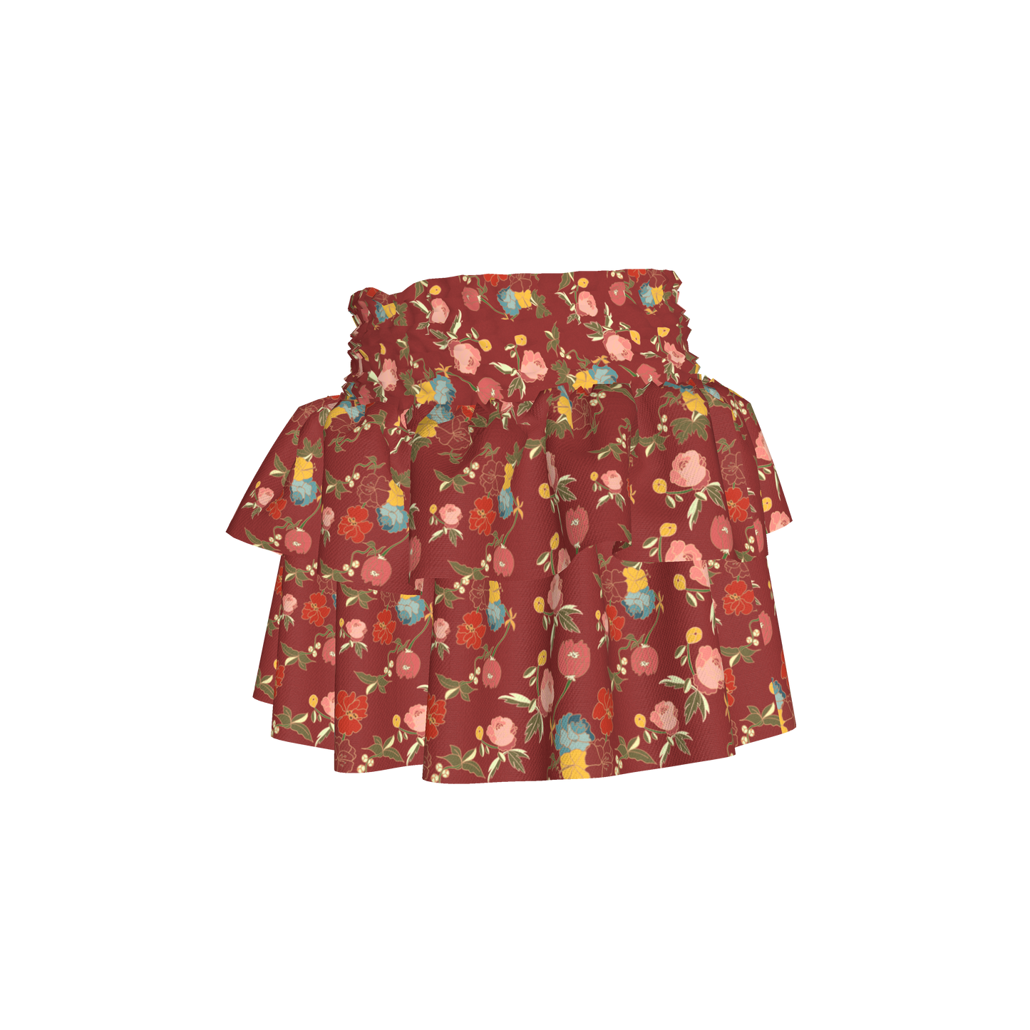 Kid's Smocked Skirt in Belle Flowers Red in Light Cotton Slub