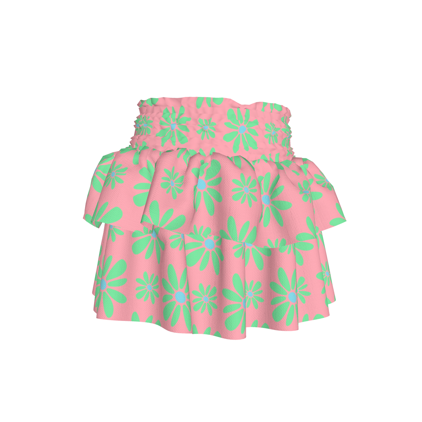 Kid's Smocked Skirt in Flower Bloom in Pink and Bright Green in Light Cotton Slub