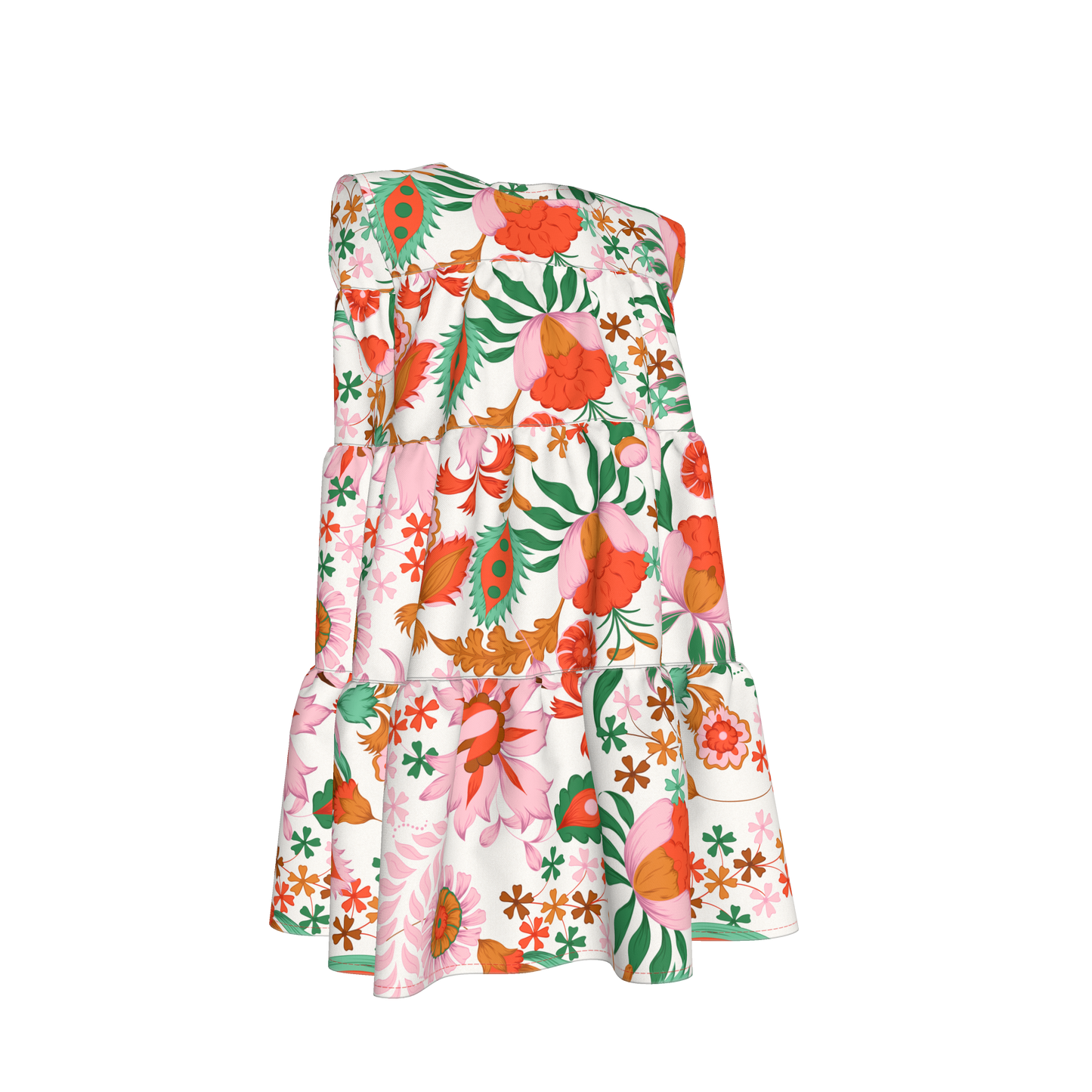 Kid's Ruffle Dress in Ecru Dutch Blossoms