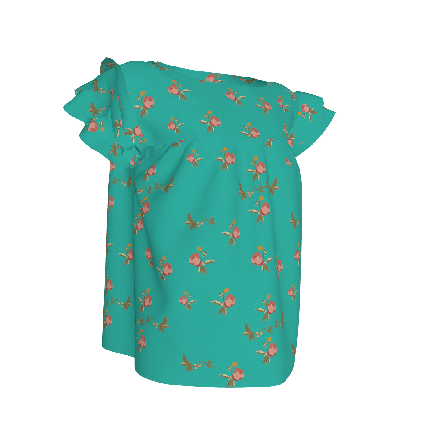 Kid's Ruffled Sleeve Top in Belle Bloom Bright Blue in Light Cotton Slub